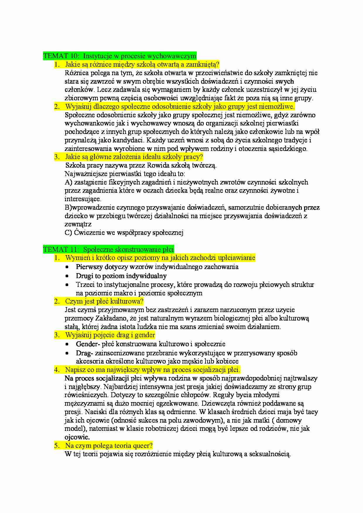 Socjologia wychowania - 10 i 11 - strona 1