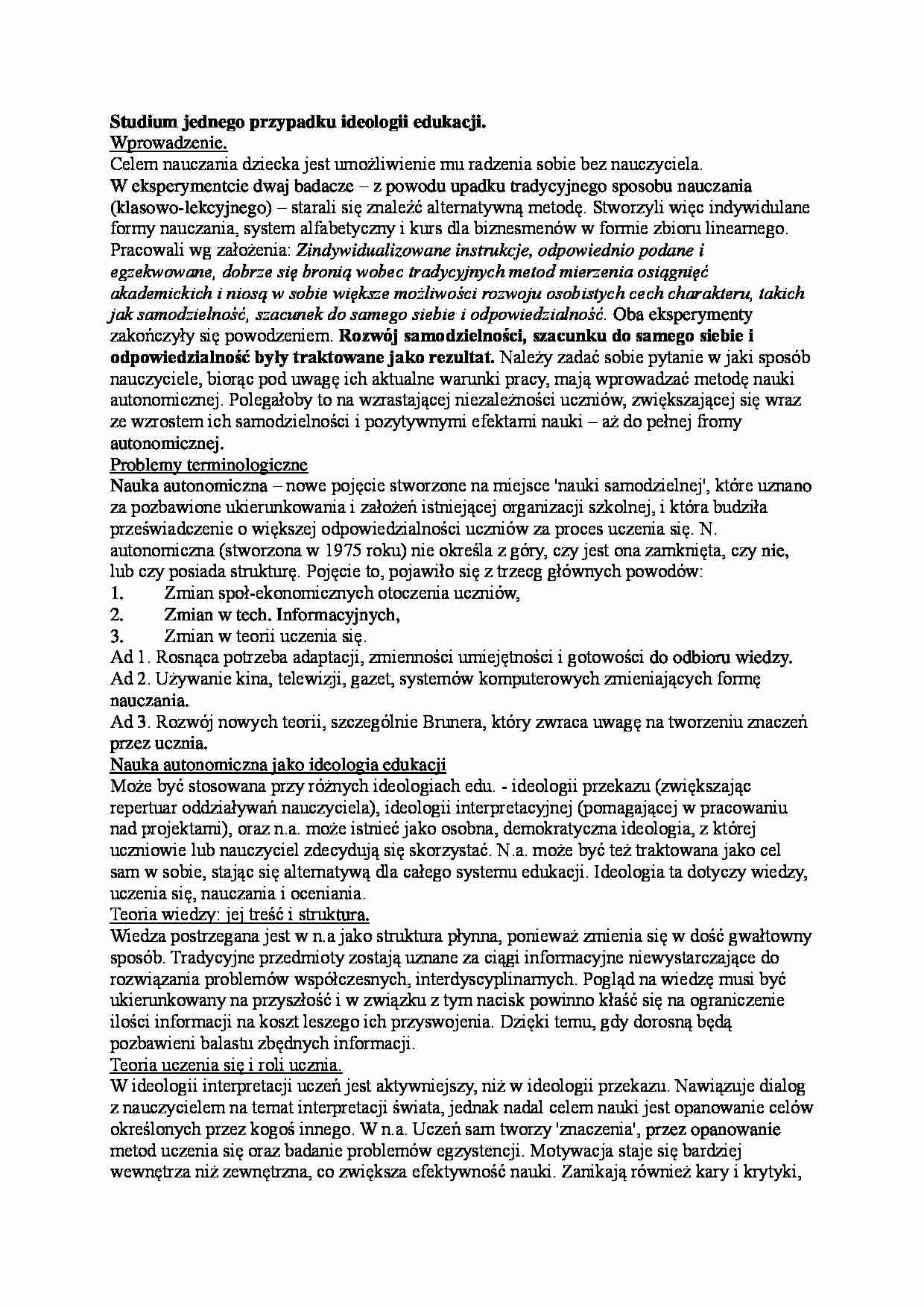 Studium jednego przypadku ideologii edukacji - strona 1