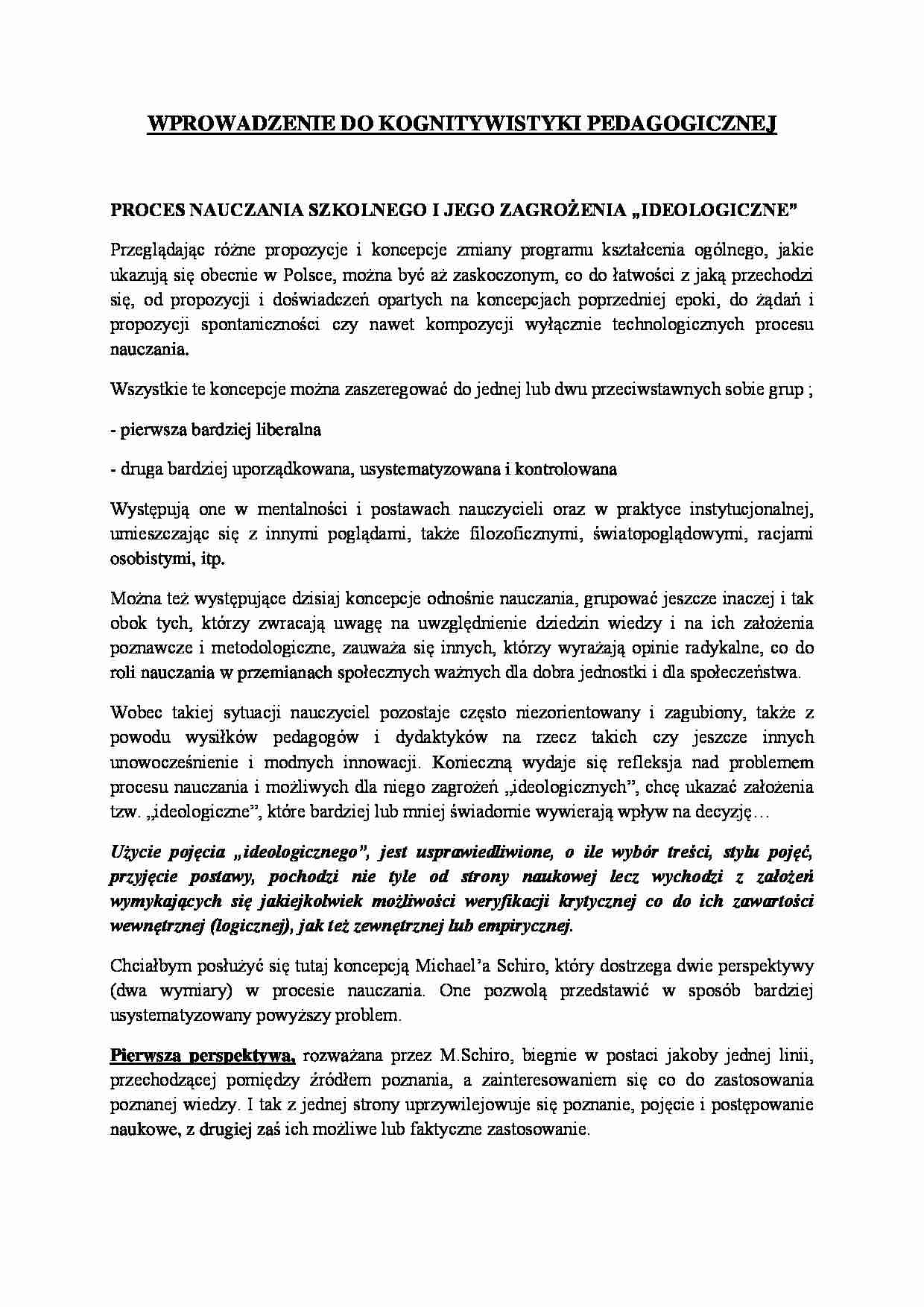 Proces nauczania i zagrożenia ideologiczne - strona 1