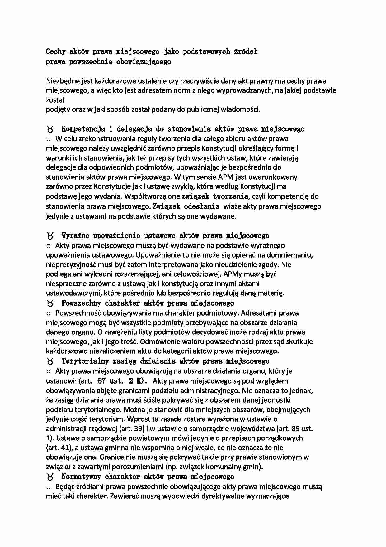 Cechy aktów prawa miejscowego  - strona 1