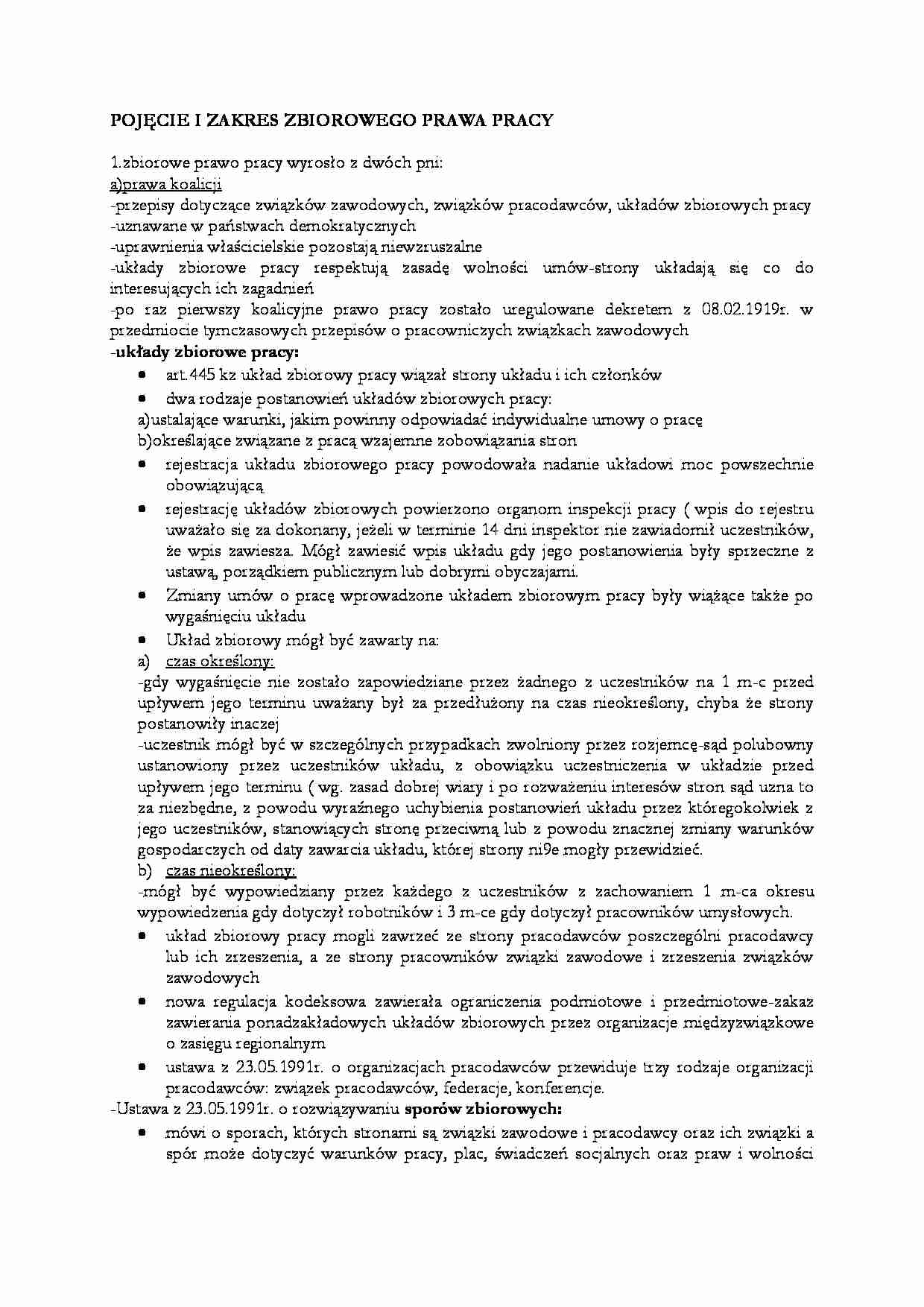 Pojęcie i zakres zbiorowego prawa pracy - strona 1