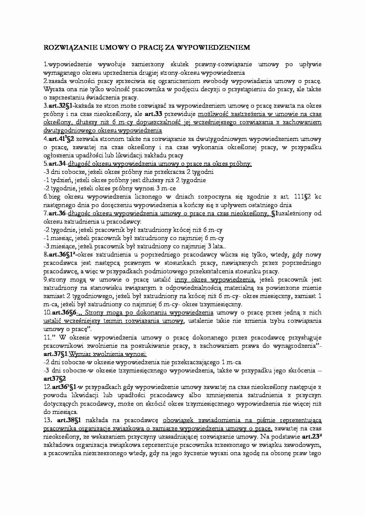 Rozwiązanie umowy o pracę za wypowiedzeniem  - strona 1