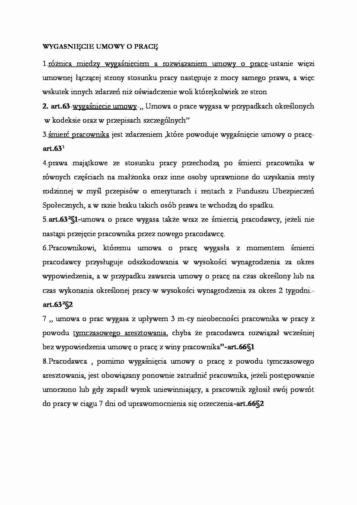 Wygaśnięcie umowy o pracę - strona 1