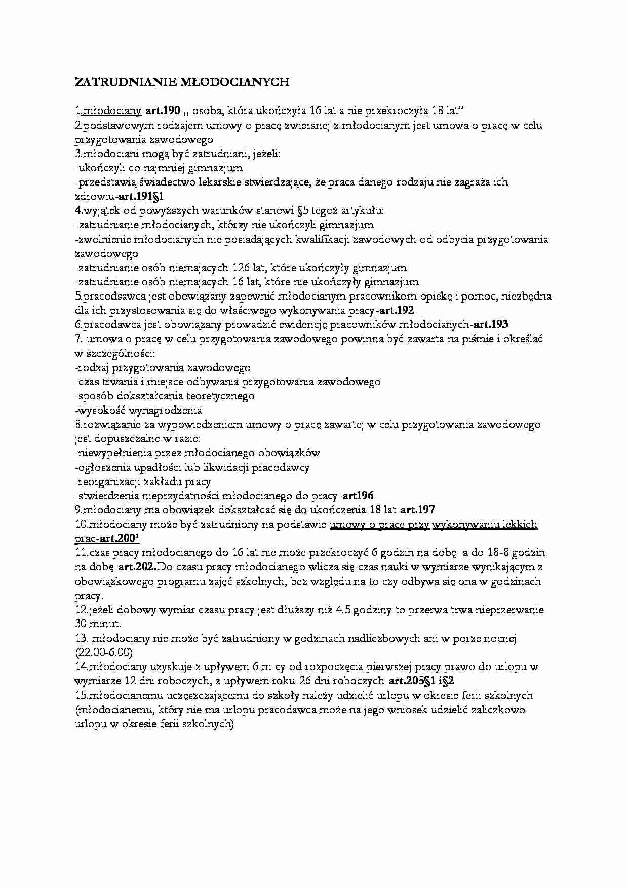 Zatrudnianie młodocianych  - strona 1