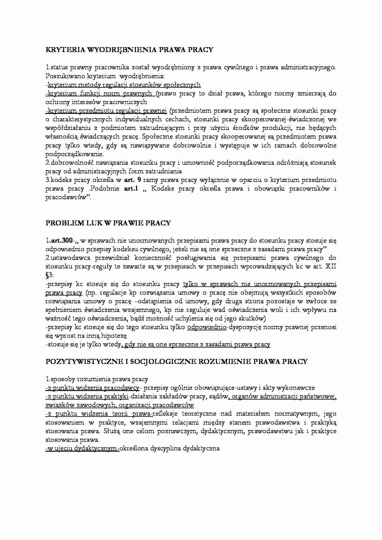 Kryteria wyodrębnienia prawa pracy  - strona 1