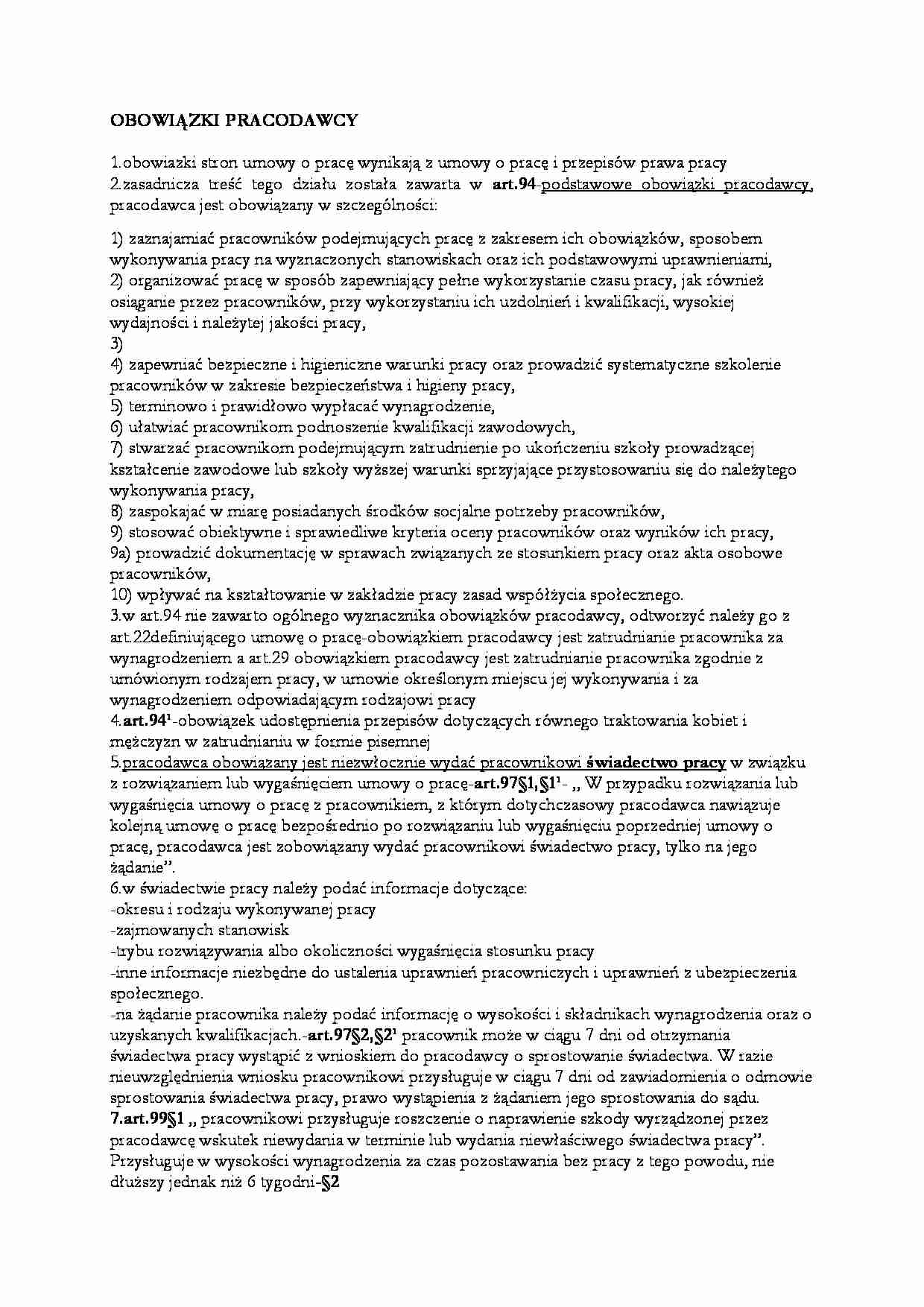 Obowiązki pracodawcy  - strona 1