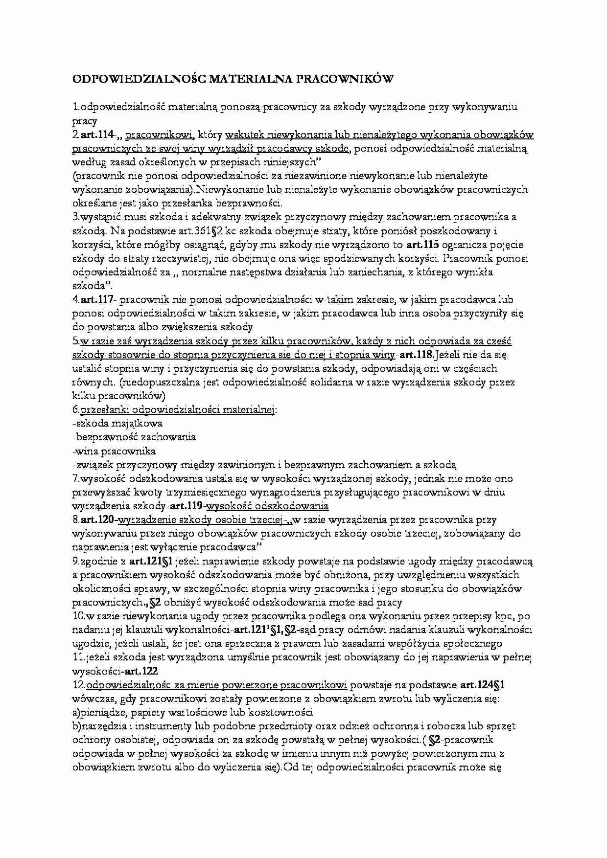 Odpowiedzialność materialna pracowników  - strona 1