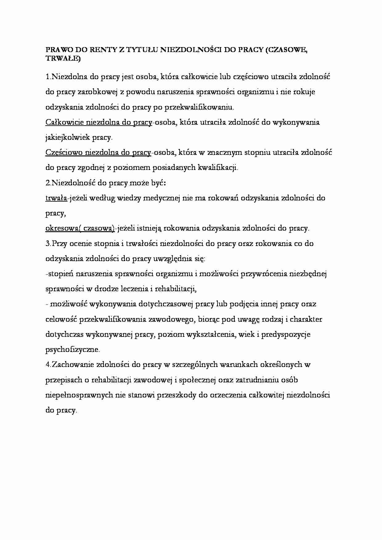 Prawo do renty - niezdolność do pracy  - strona 1