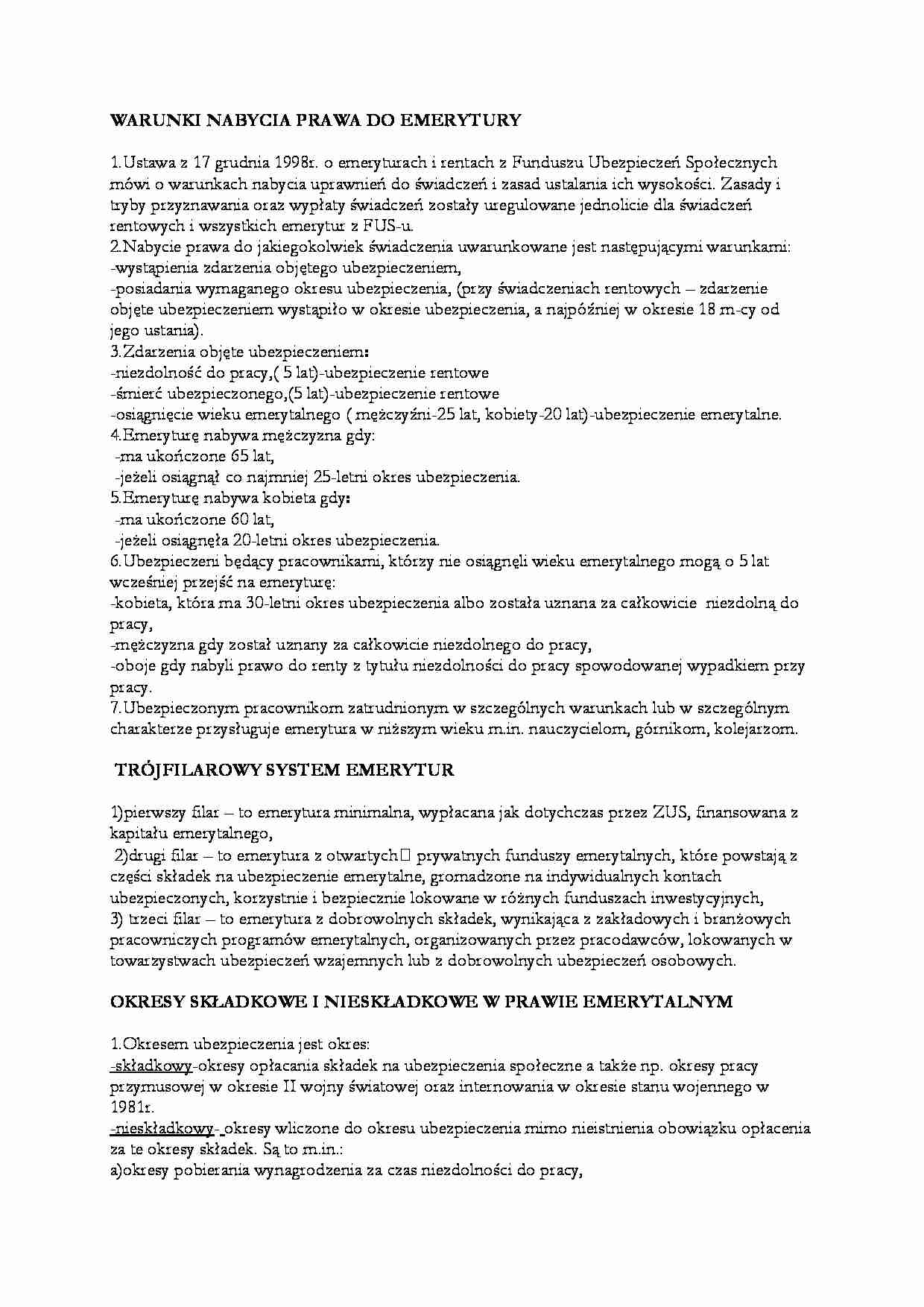Warunki nabycia prawa do emerytury  - strona 1