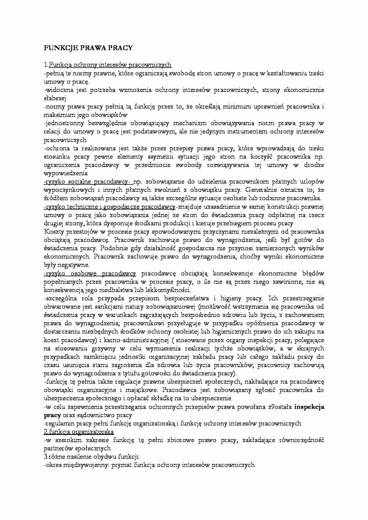 Funkcje prawa pracy  - strona 1