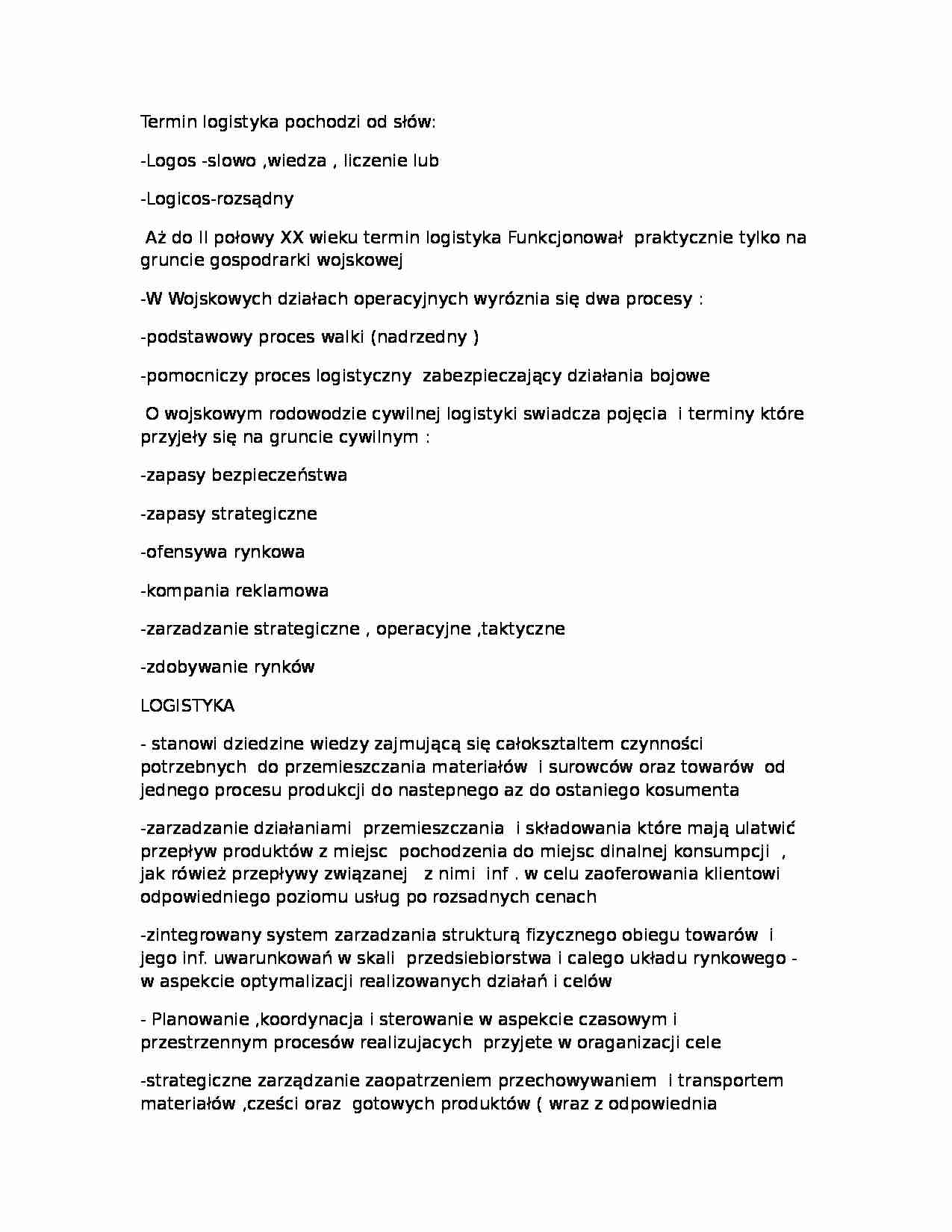 Wyjaśnienie pojęcia-logistyka - strona 1