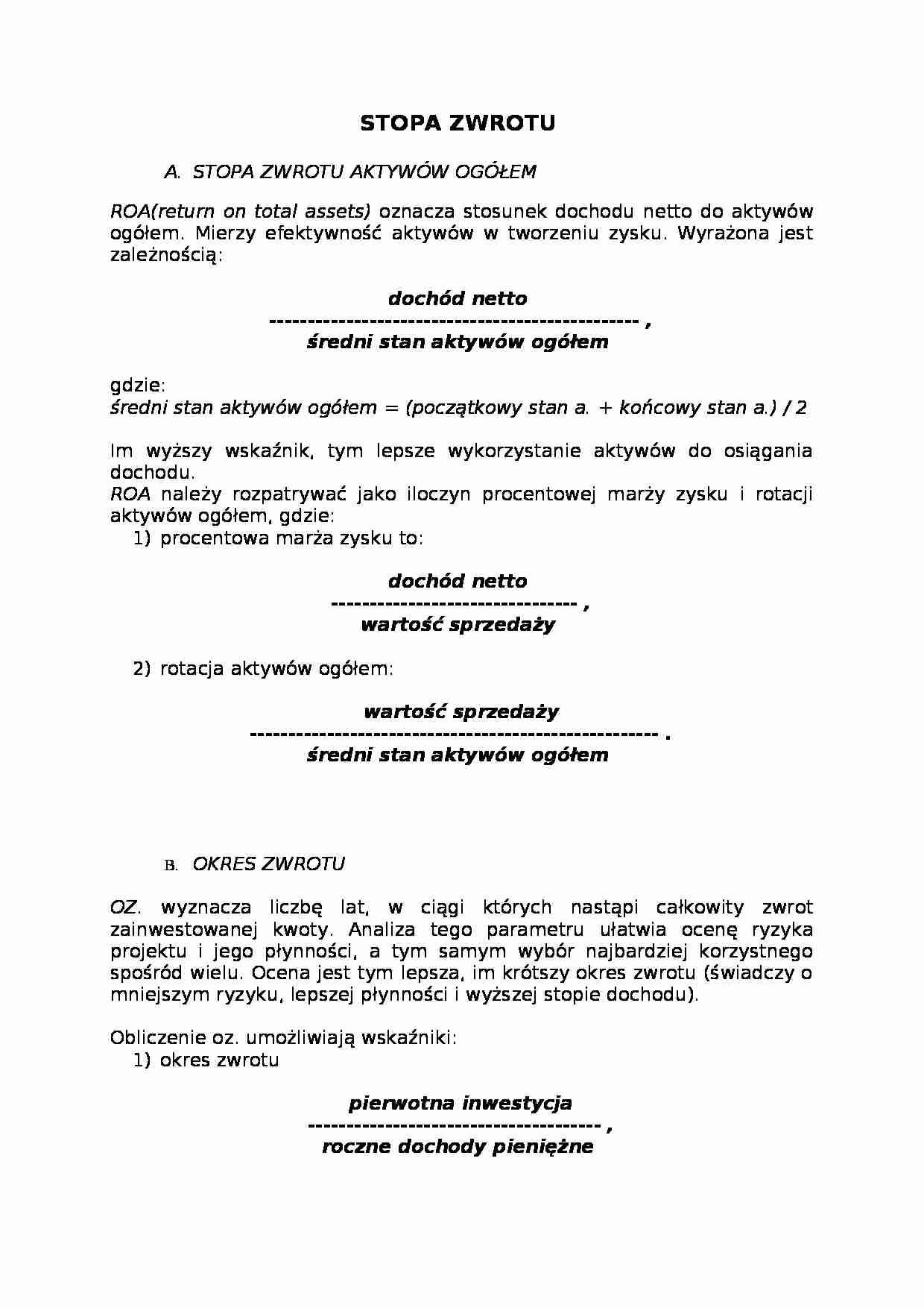 Analiza ekonomiczna - stopa zwrotu - strona 1