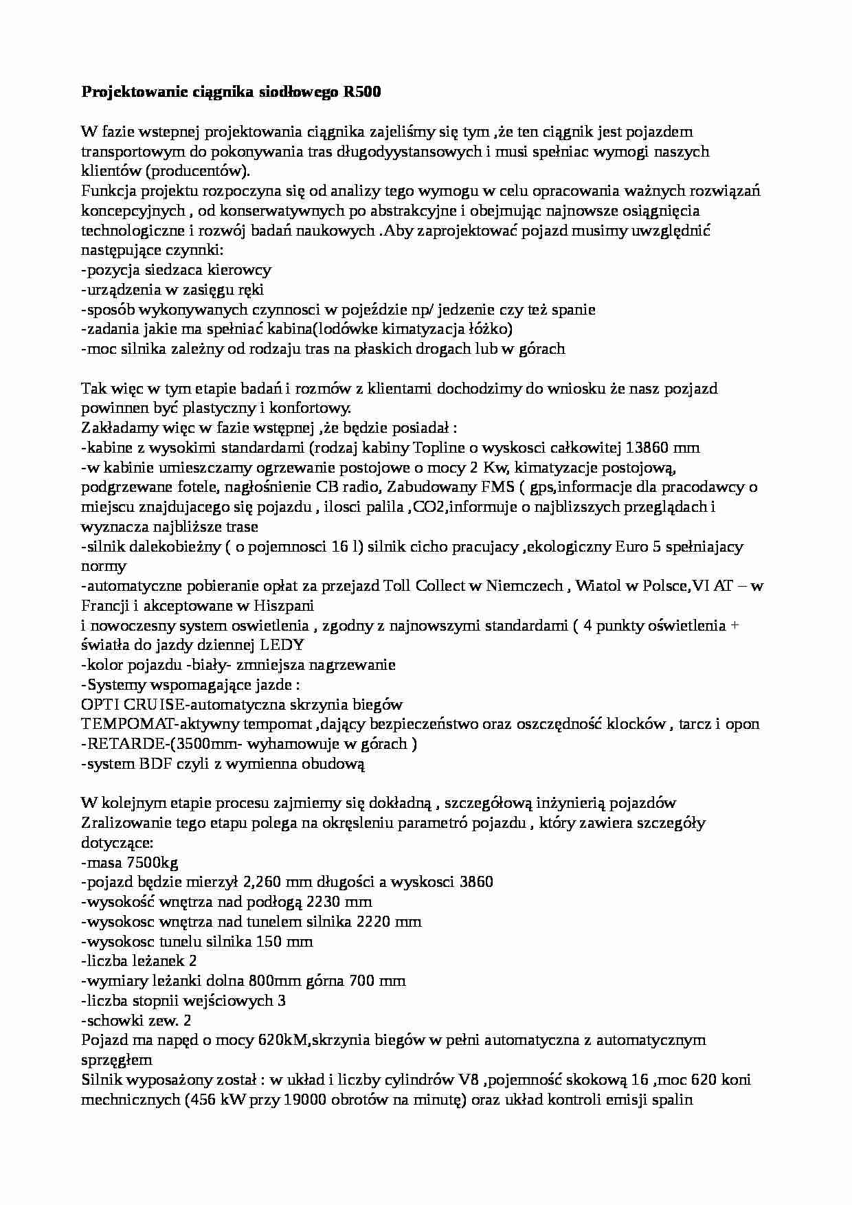  Projektowanie ciągnika siodłowego R500 - strona 1