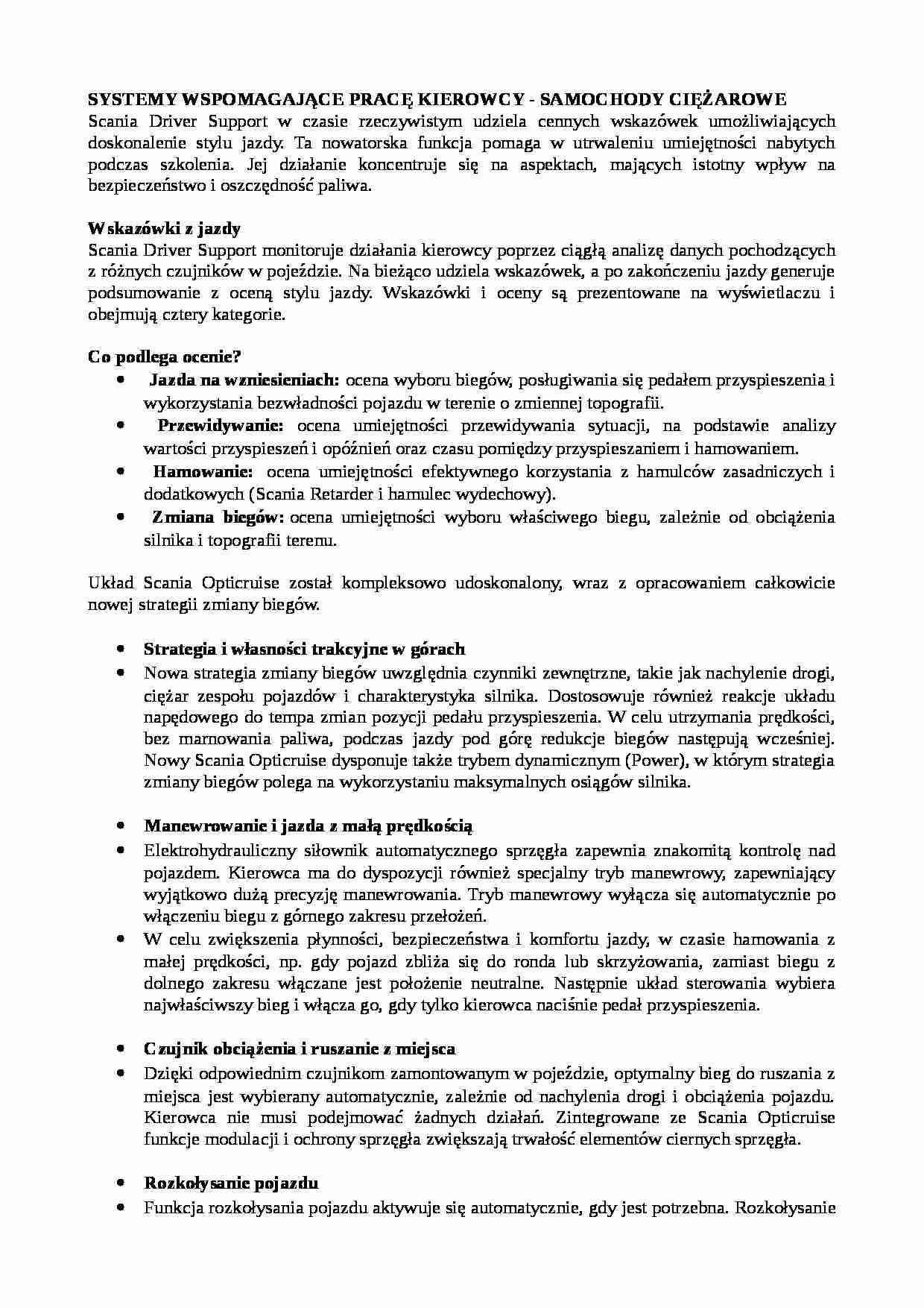 Systemy wspomagające pracę kierowcy- samochody ci__arowe - strona 1