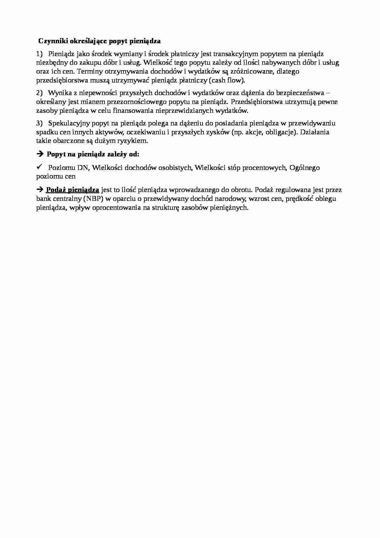 Czynniki określające popyt i podaż pieniądza - strona 1