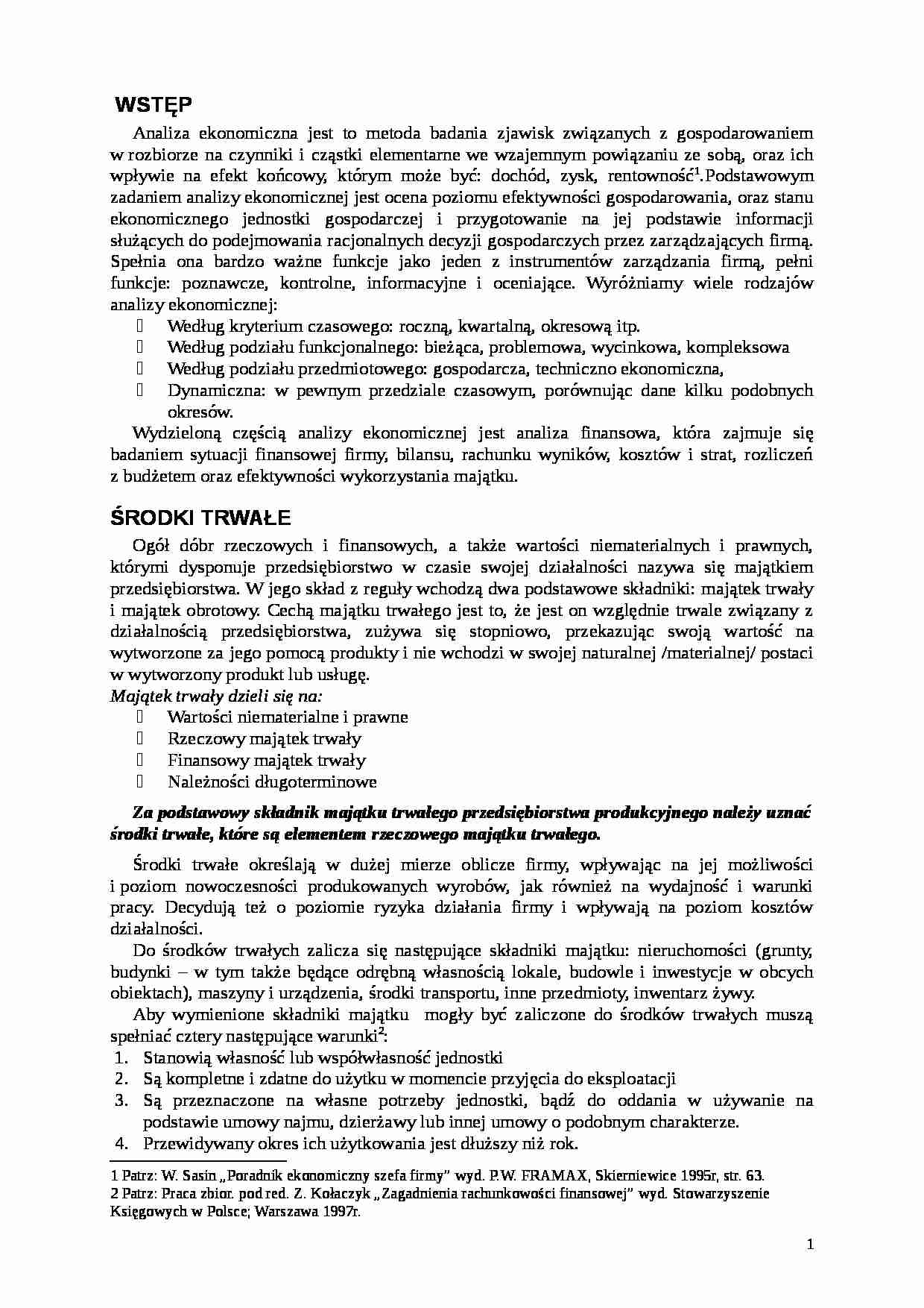Analiza ekonomiczna - środki trwałe - strona 1