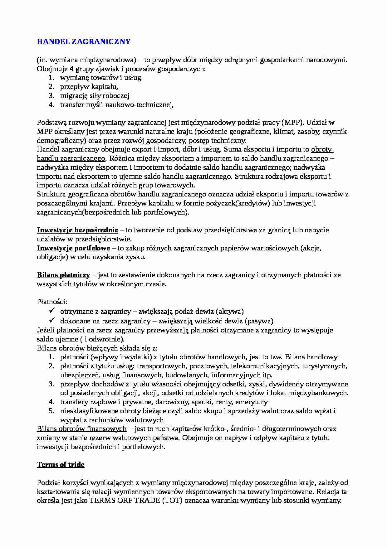 Handel zagraniczny - wymiana towarów i usług - strona 1