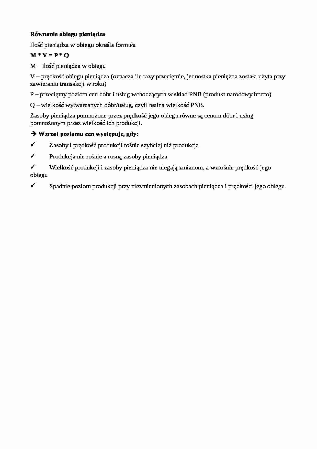 Równanie obiegu pieniądza - strona 1