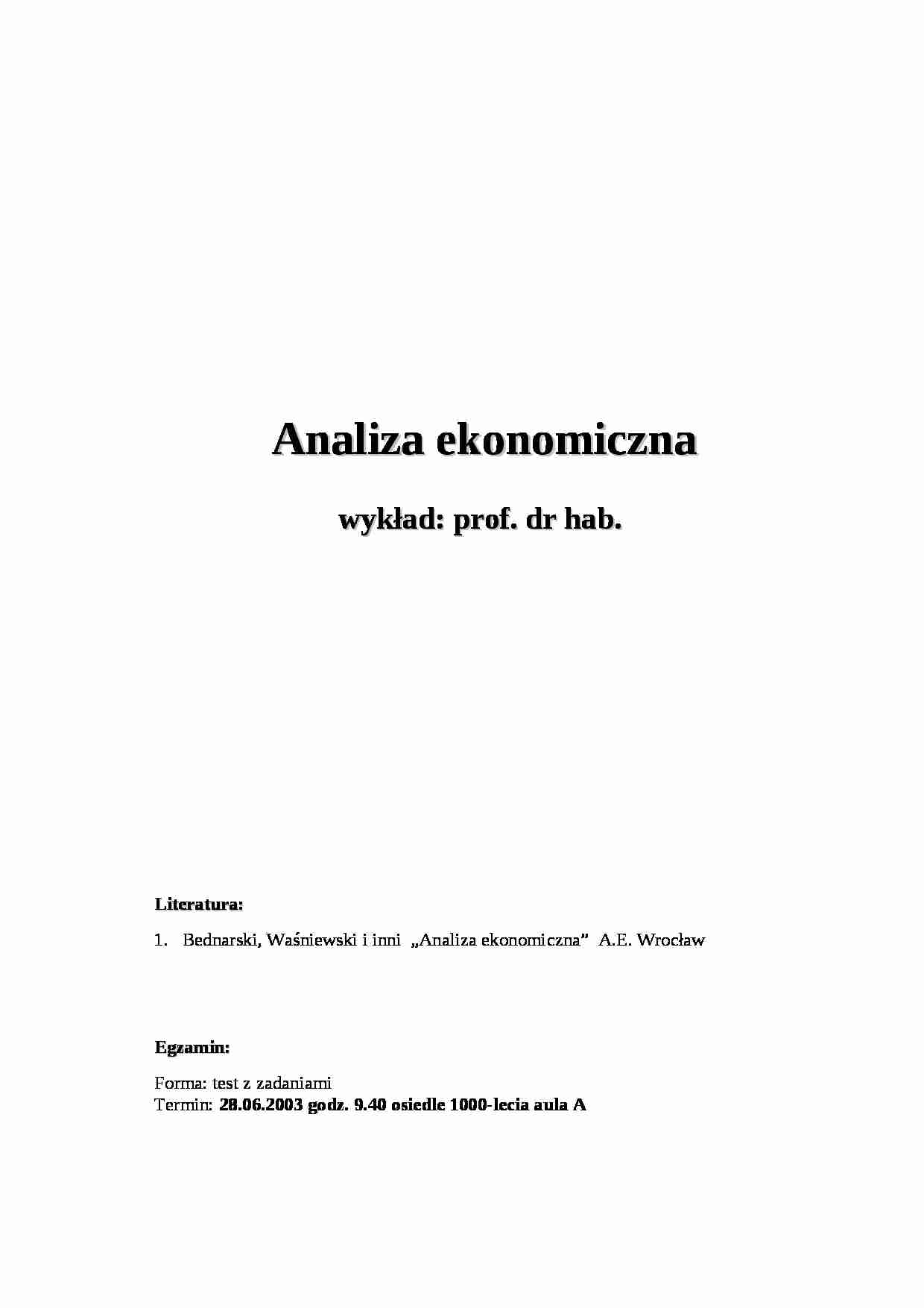 Analiza ekonomiczna - wykłady - strona 1