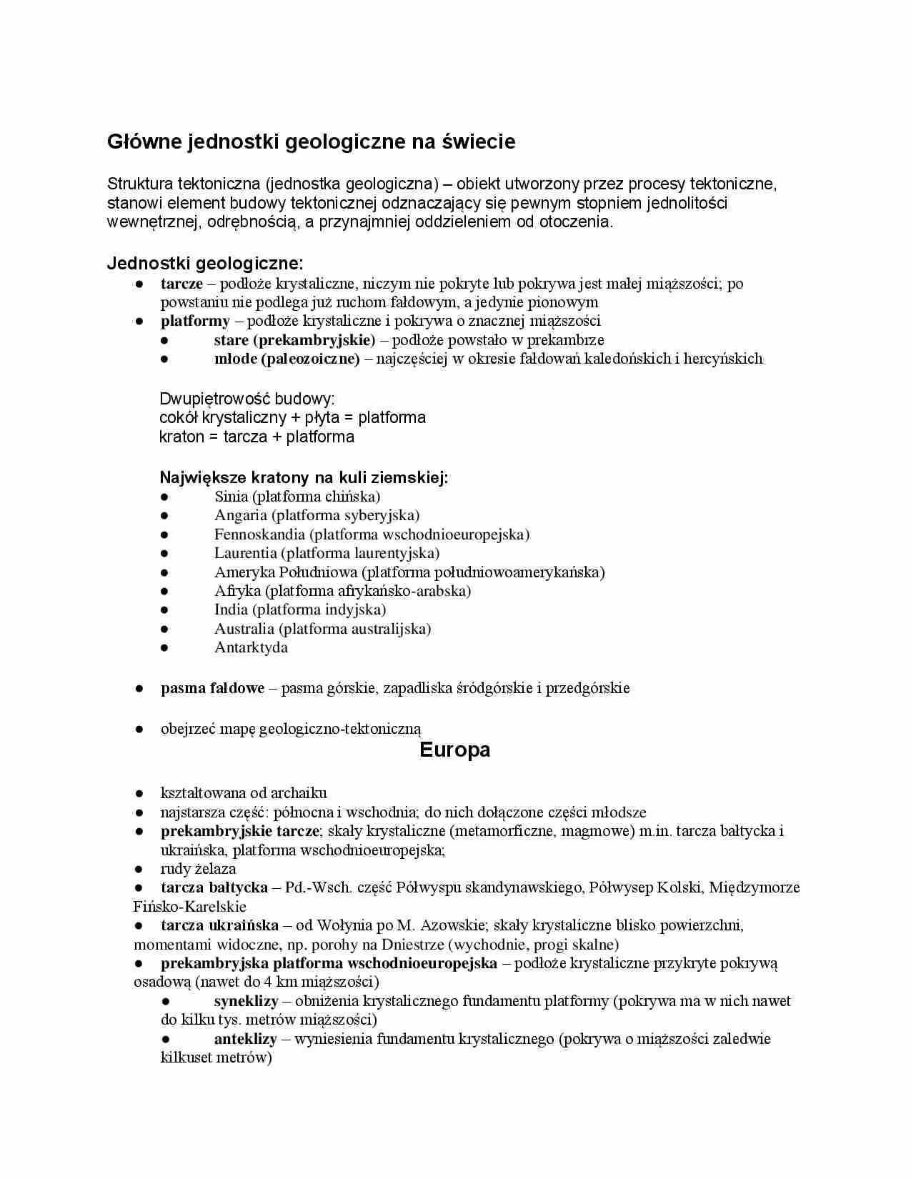 Główne jednostki geologiczne na świecie - strona 1