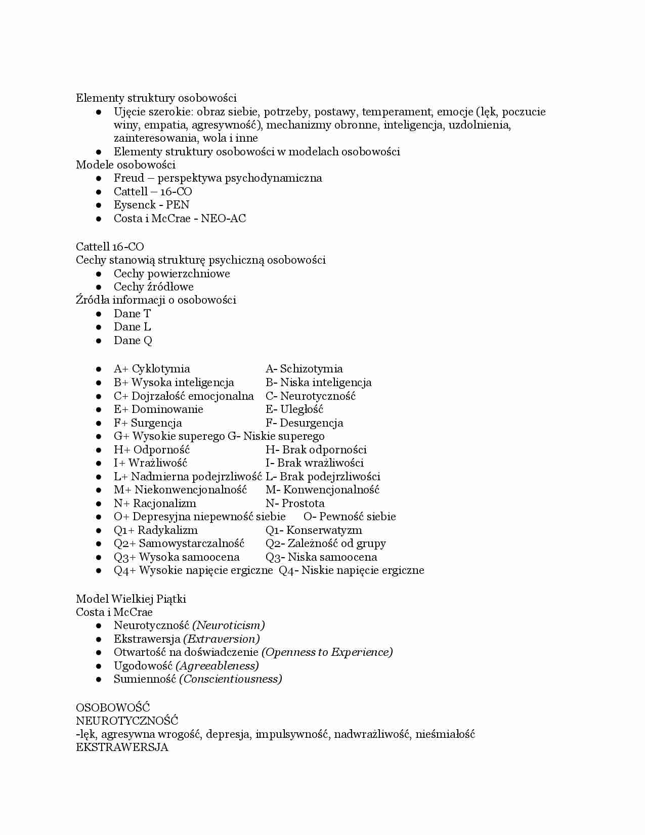 Elementy struktury osobowości - strona 1