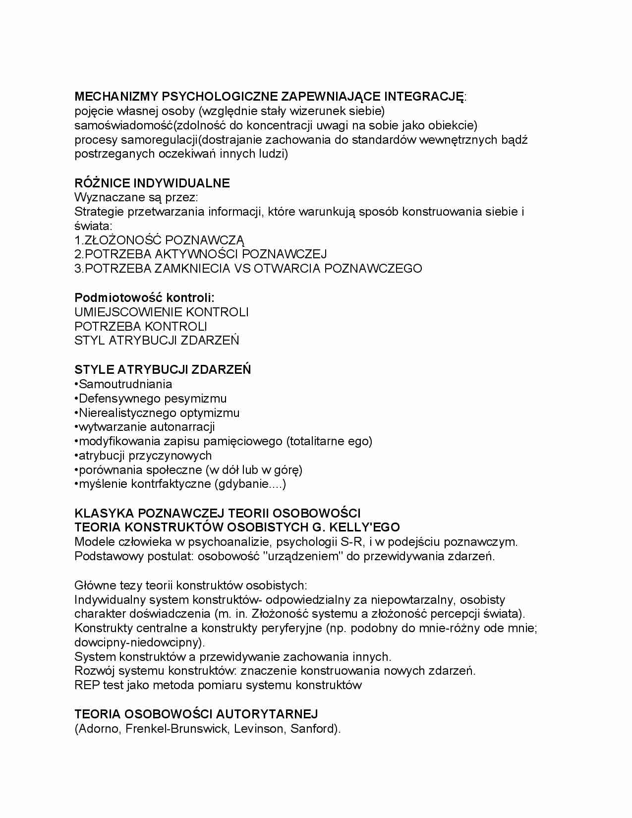 Mechanizmy psychologiczne zapewniające integrację - strona 1