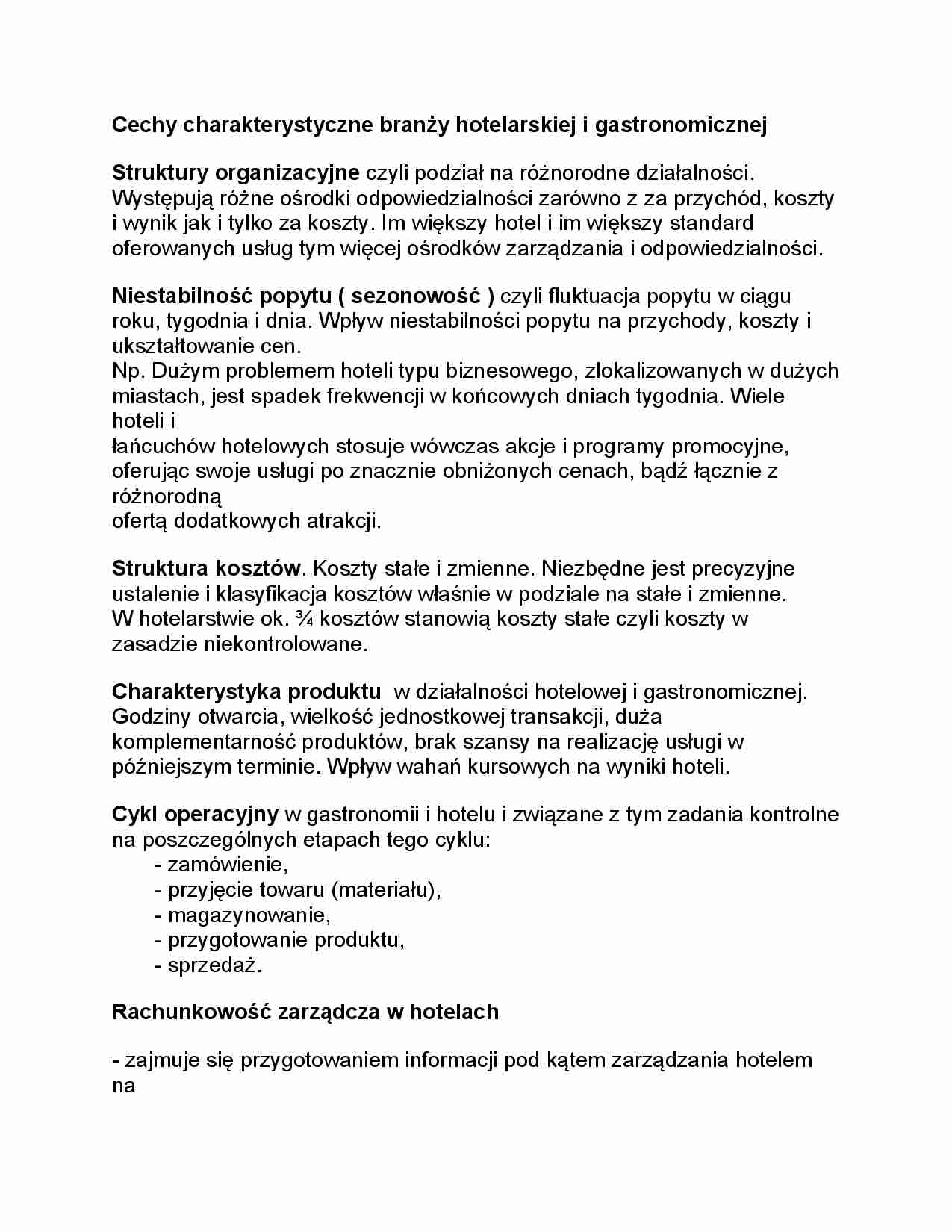 Cechy charakterystyczne branży hotelarskiej i gastronomicznej - strona 1