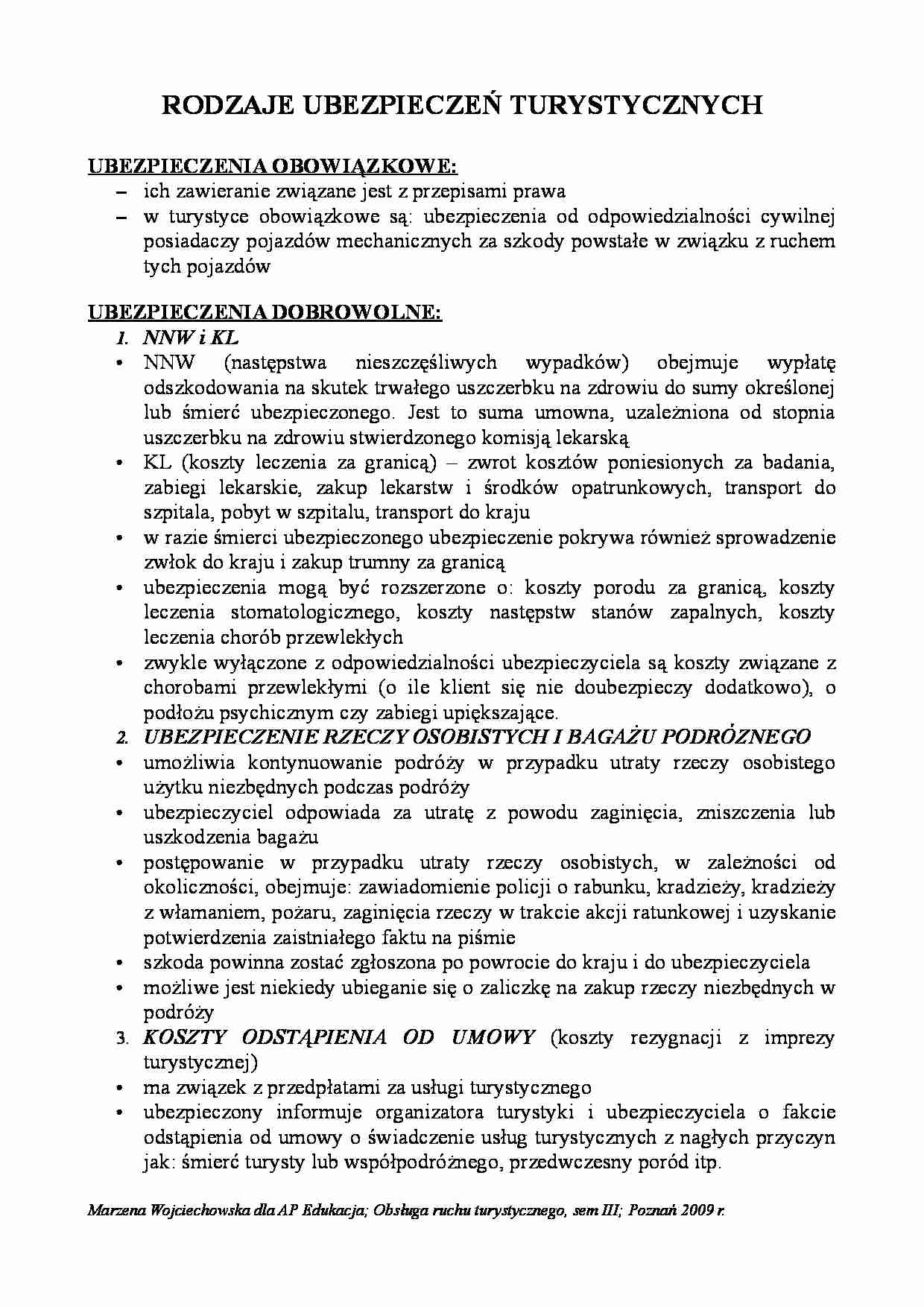 Rodzaje ubezpieczeń turystycznych - strona 1