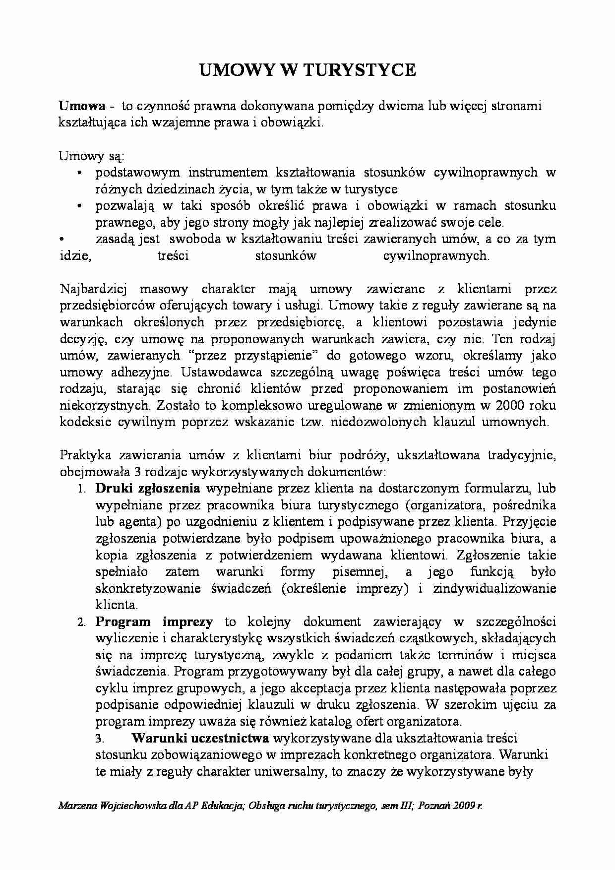 Umowy w turystyce - strona 1