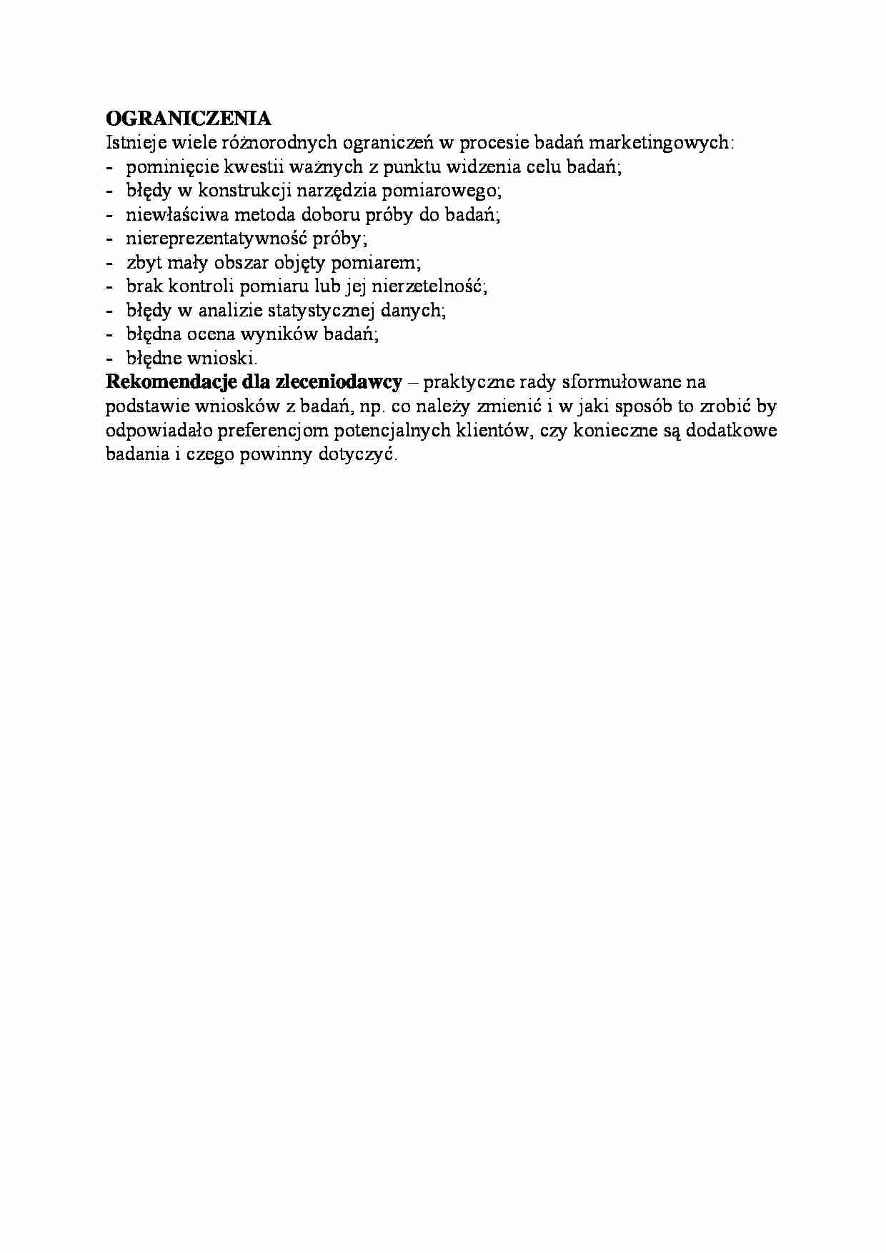 Ograniczenia w procesie badań marketingowych - strona 1