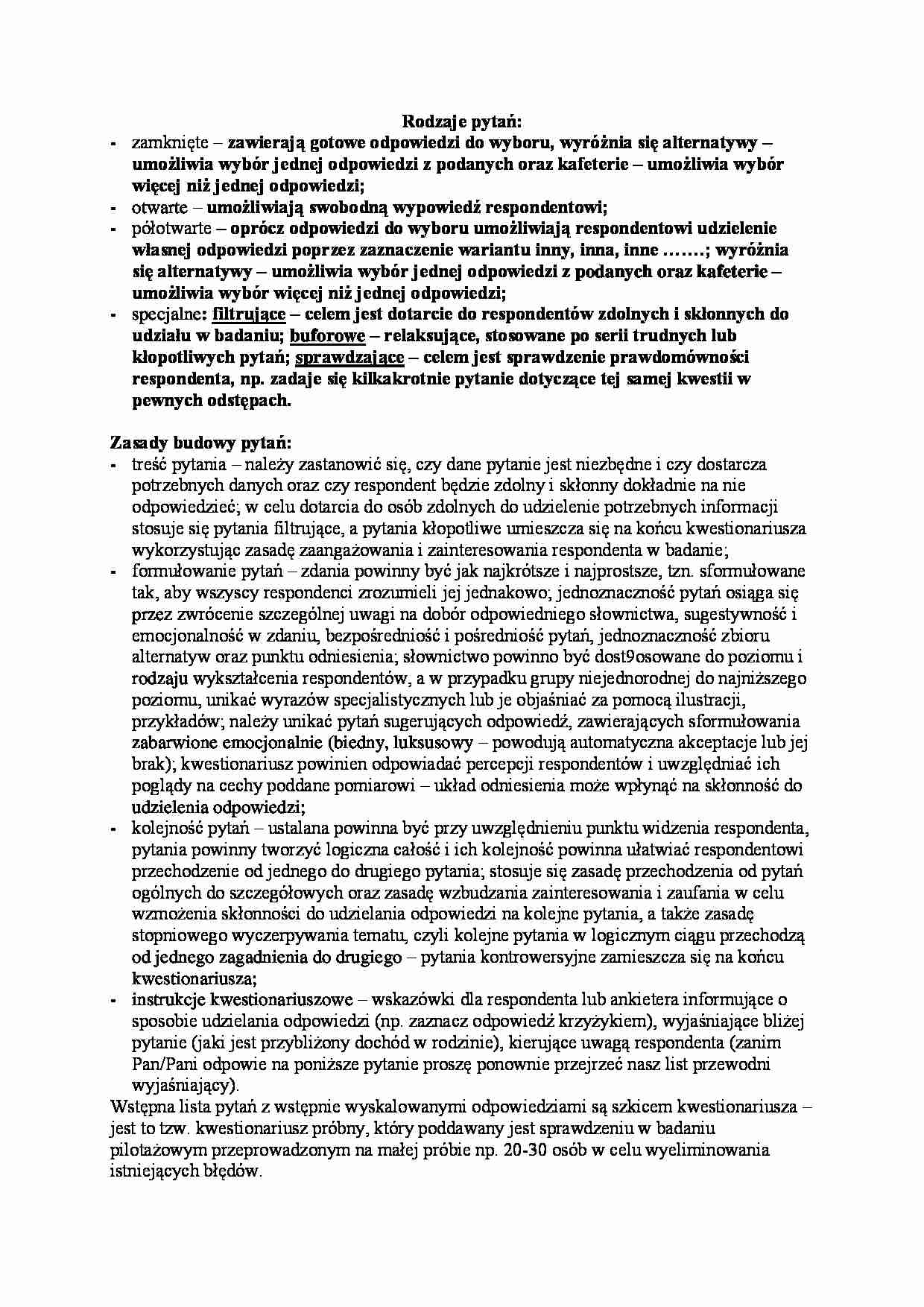Rodzaje pytań w badaniach marketingowych - strona 1