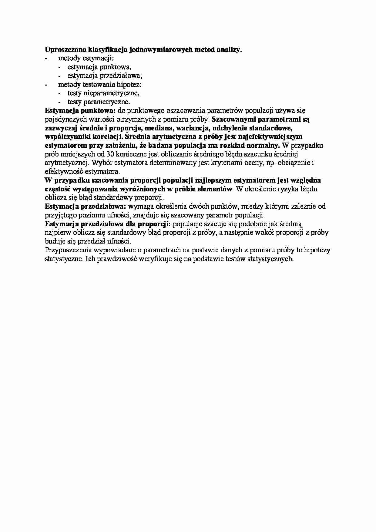 Klasyfikacja jednowymiarowych metod analizy - strona 1