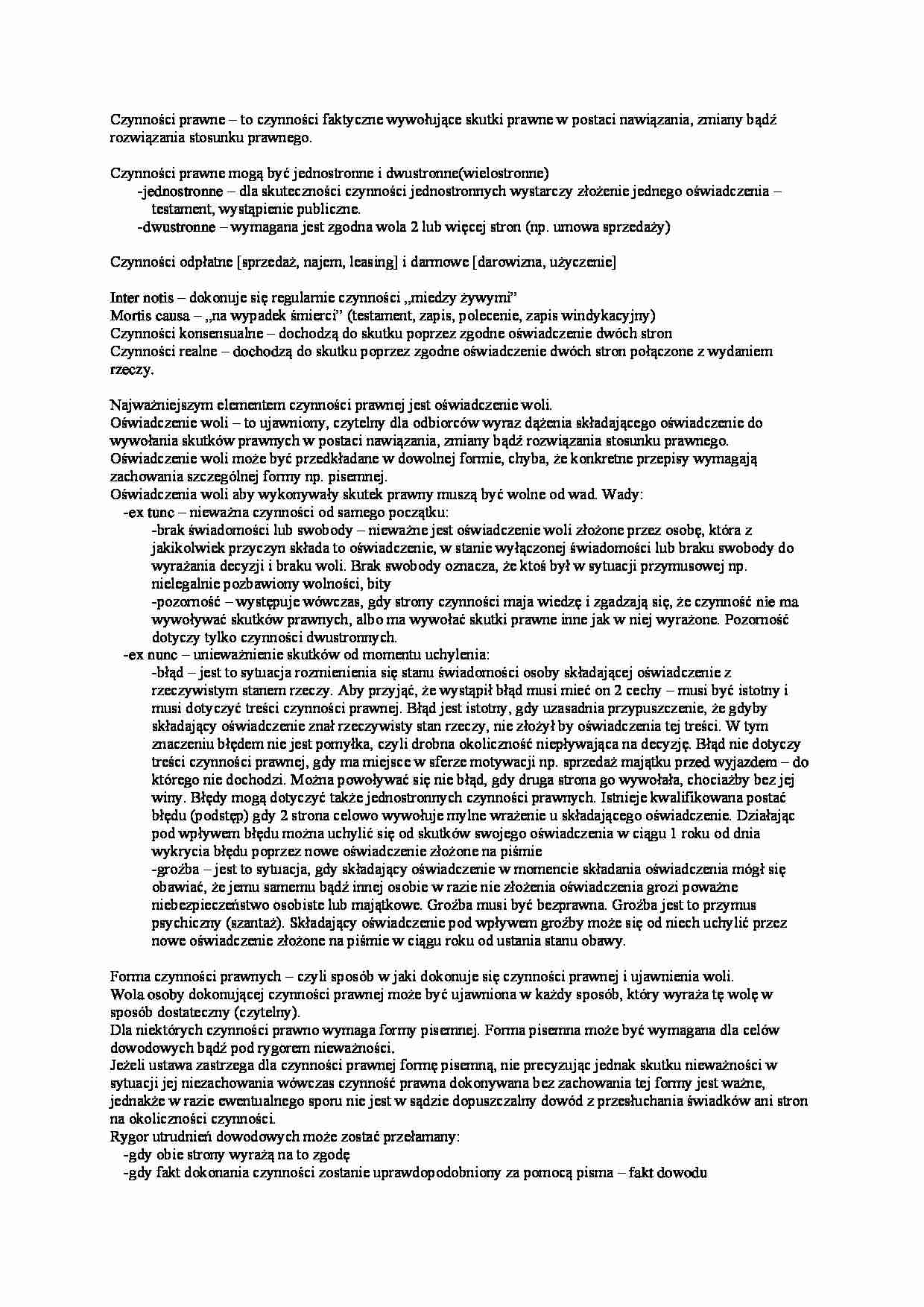 Czynności prawne - definicja i podział - strona 1