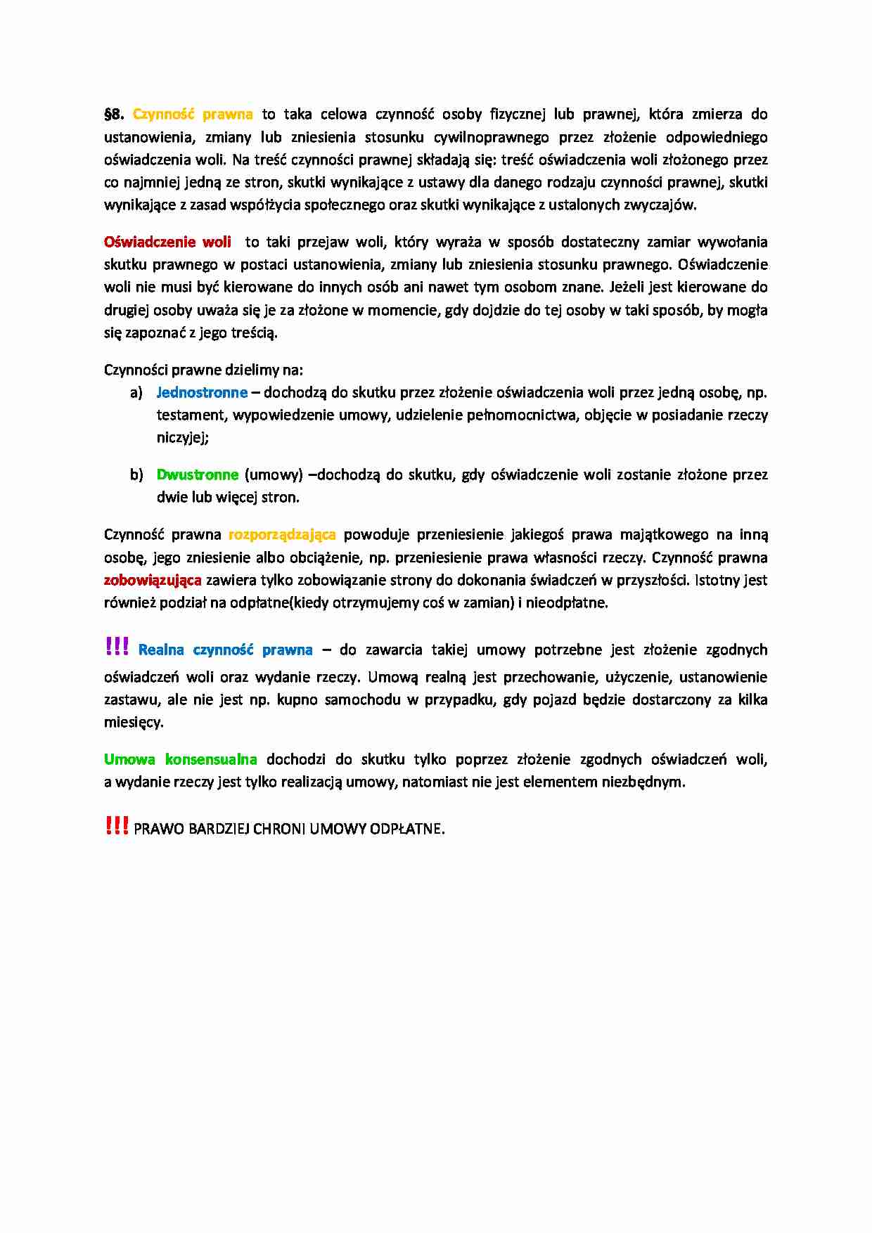 Czynność prawna - definicja i podział - strona 1