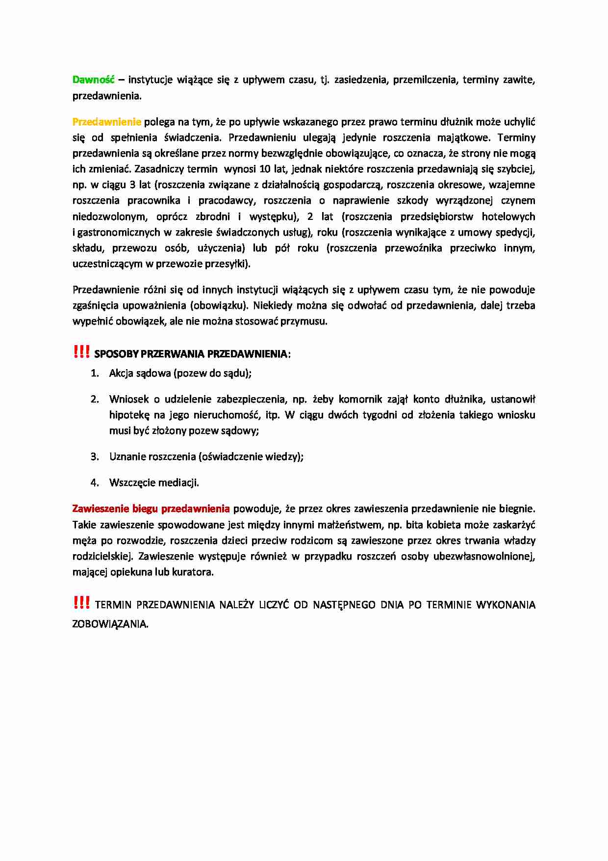 Dawność, przedawnienie, sposoby przerwania przedawnienia - strona 1