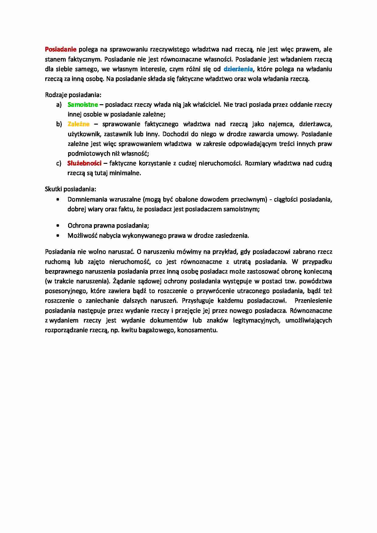 Posiadanie - definicja posiadania - dzierżenie - strona 1