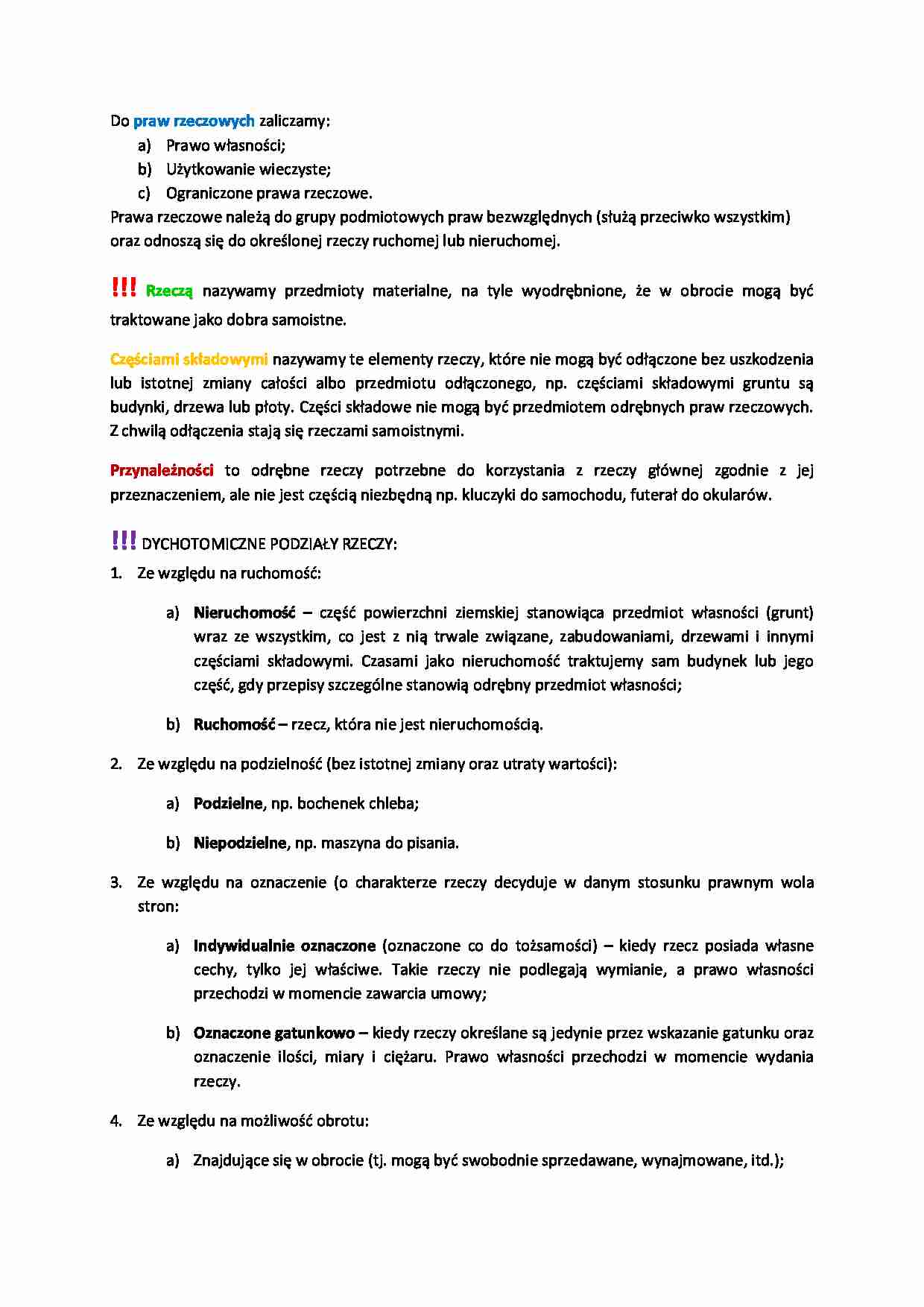 Prawo rzeczy - podział - strona 1