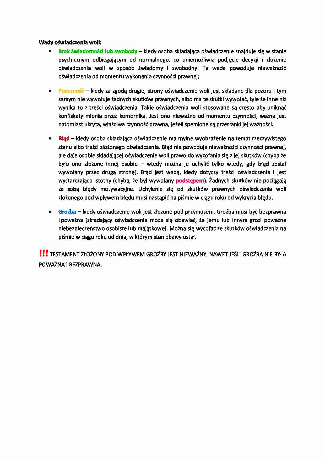 Wady oświadczenia woli - strona 1