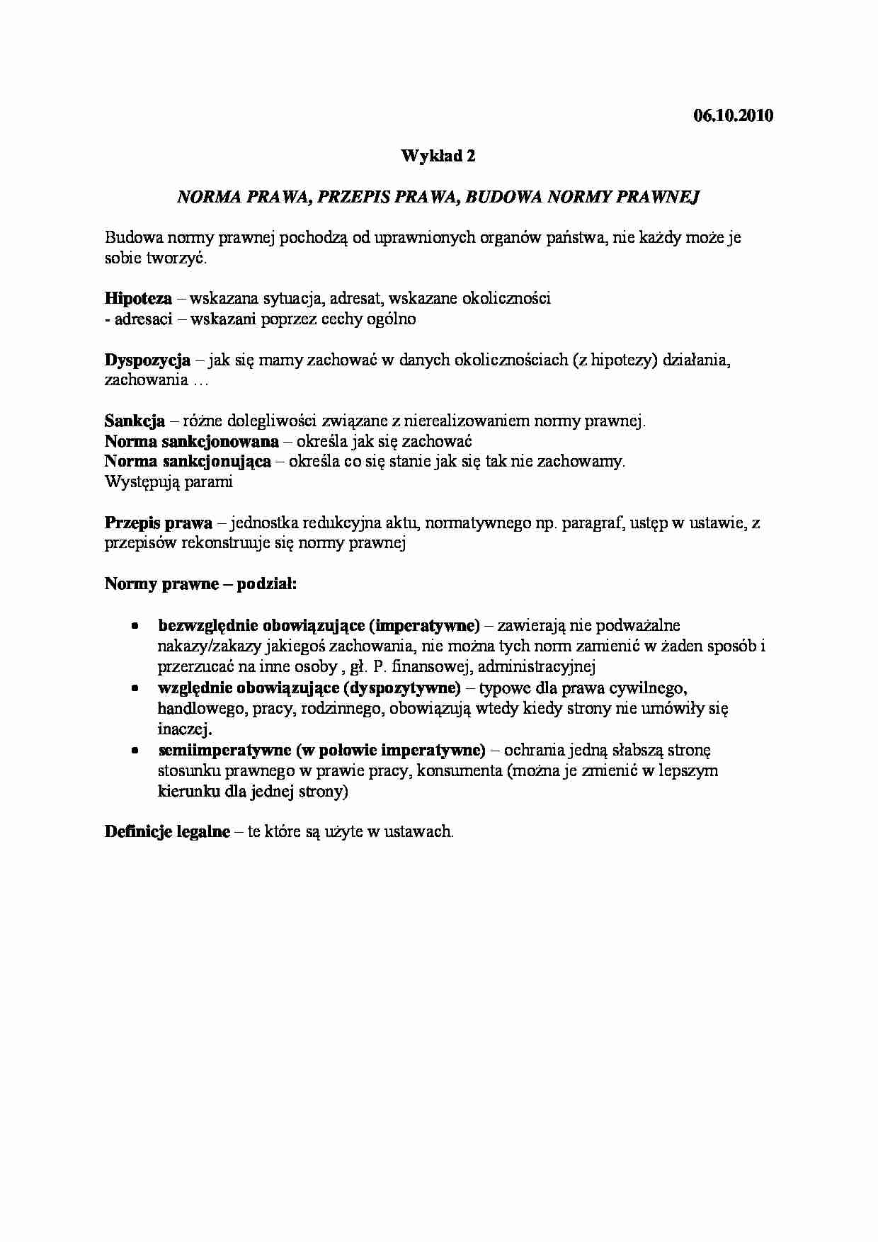 Norma i przepis prawa, budowa normy prawnej - strona 1