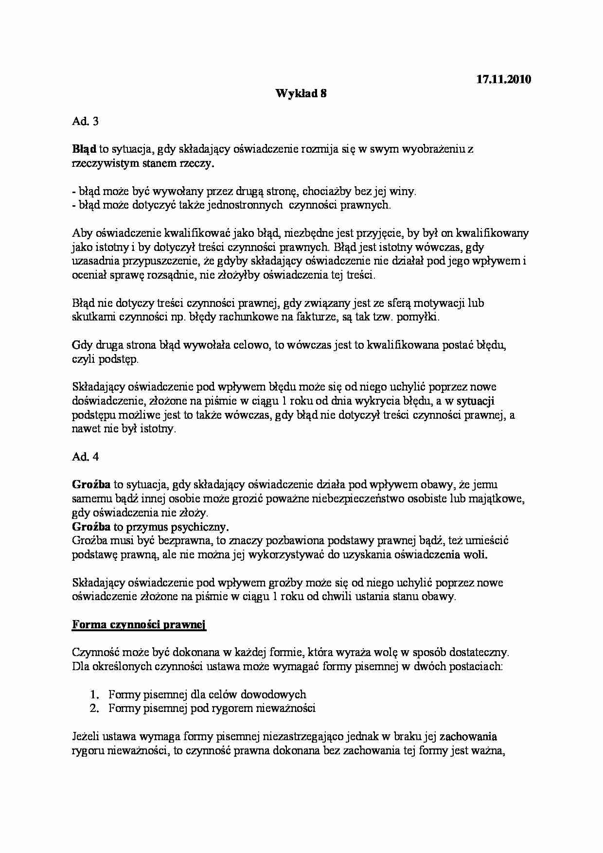 Błąd i forma czynności prawnej - strona 1