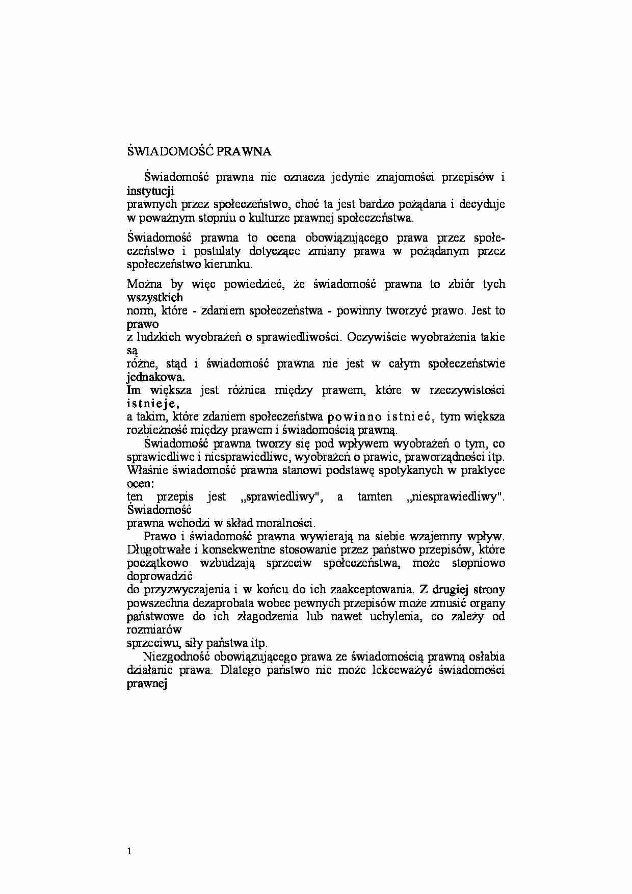Swiadomość prawna - definicja - strona 1