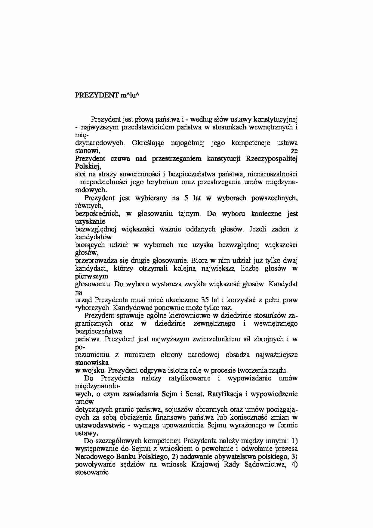 Prezydent - rola i funkcje - strona 1