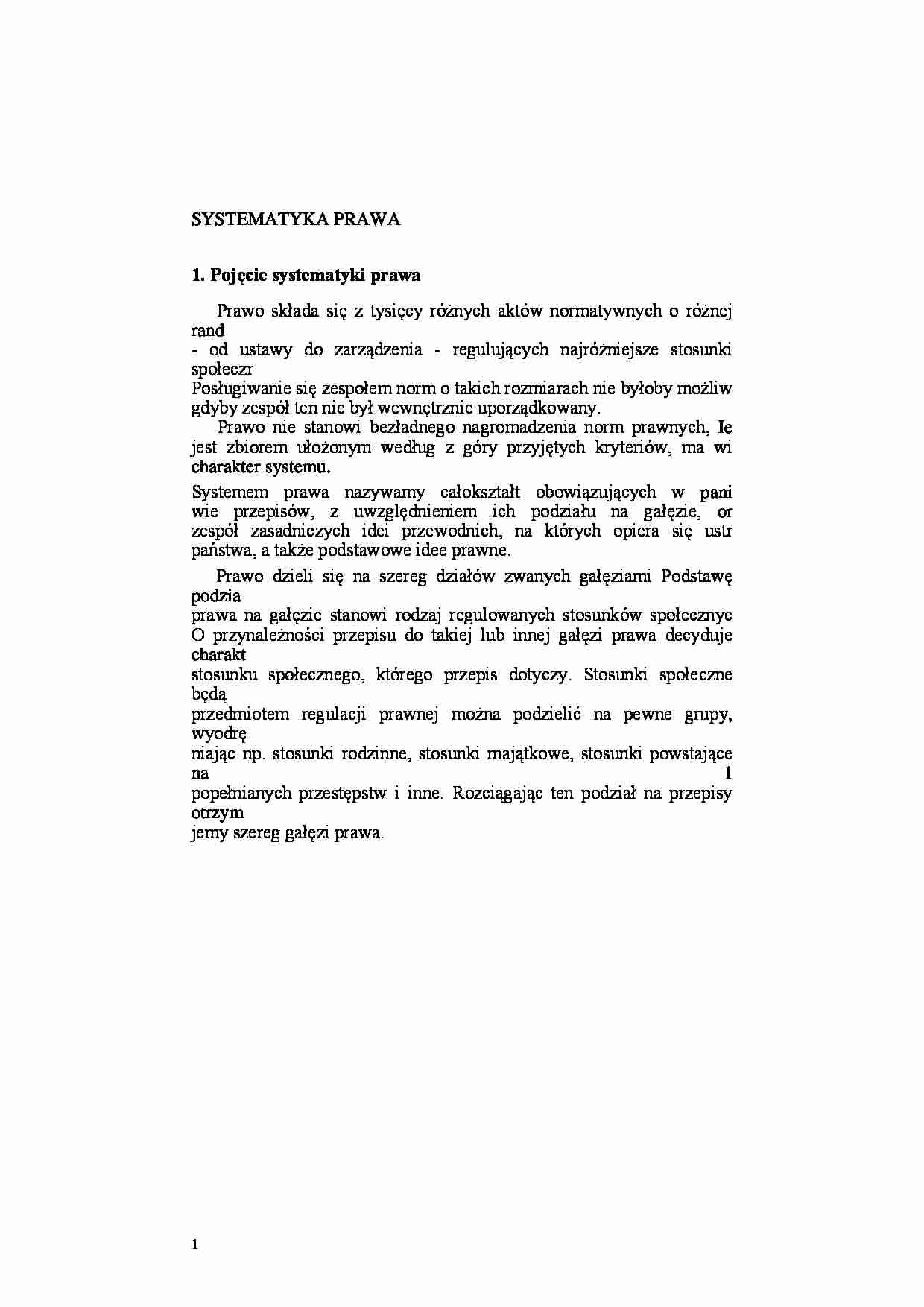 Systematyka prawa - pojęcie - strona 1