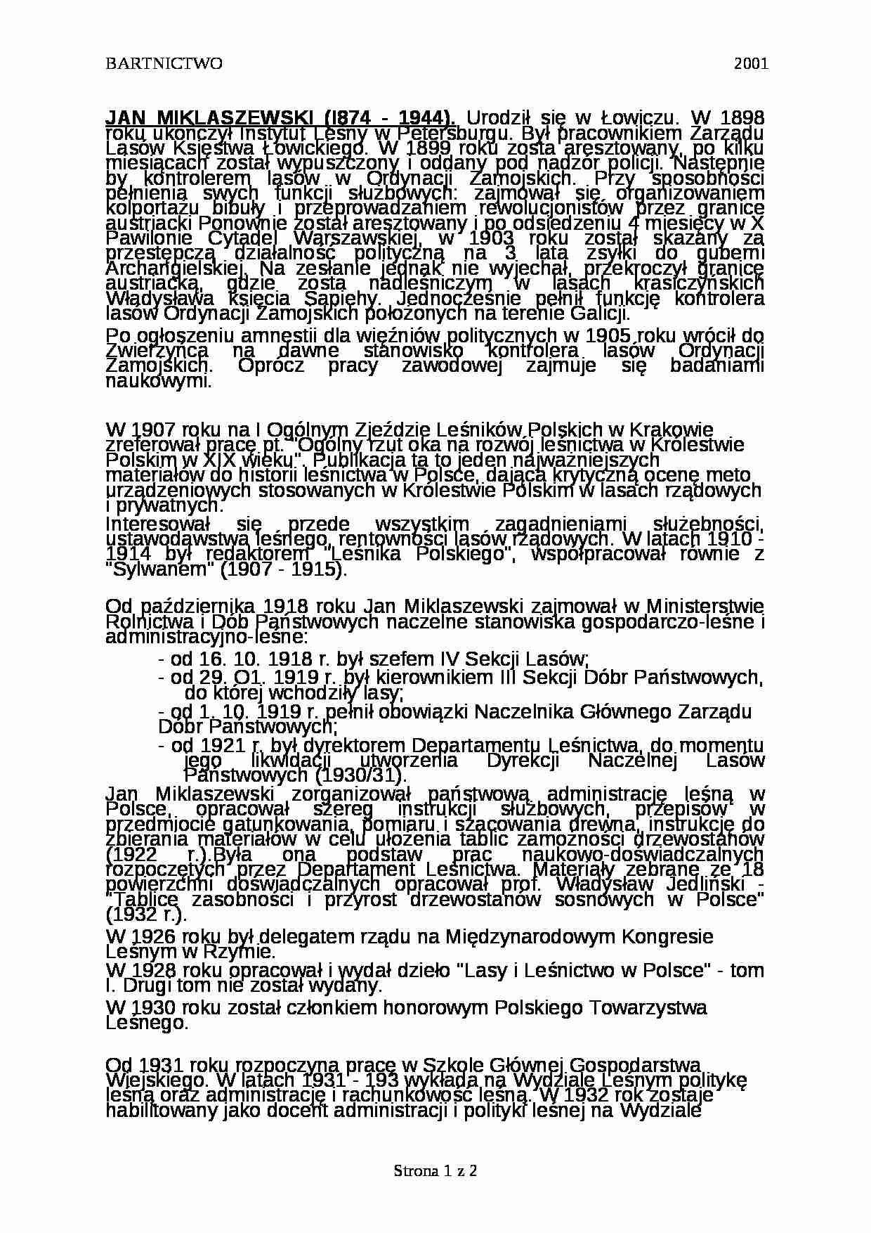 Jan Miklaszewski - życiorys - strona 1
