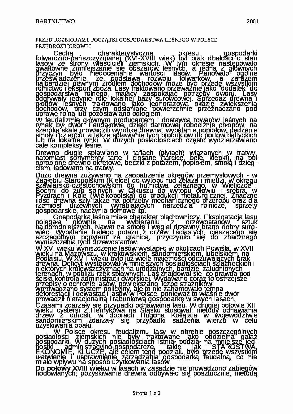 Początki gospodarstwa leśnego przed rozbiorami Polski - strona 1