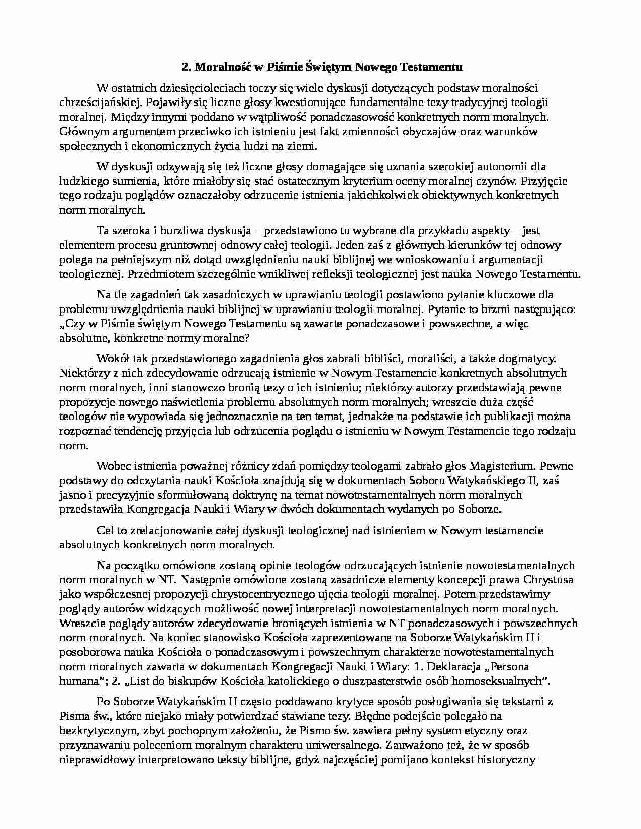 Moralność  w Piśmie Świętym Nowego Testamentu - strona 1