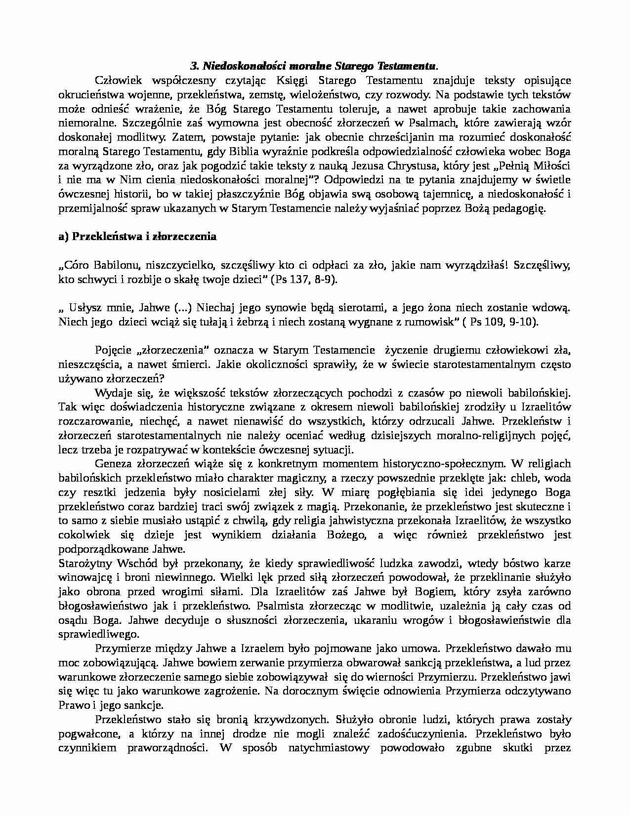 Niedoskonałości moralne Starego Testamentu. - strona 1