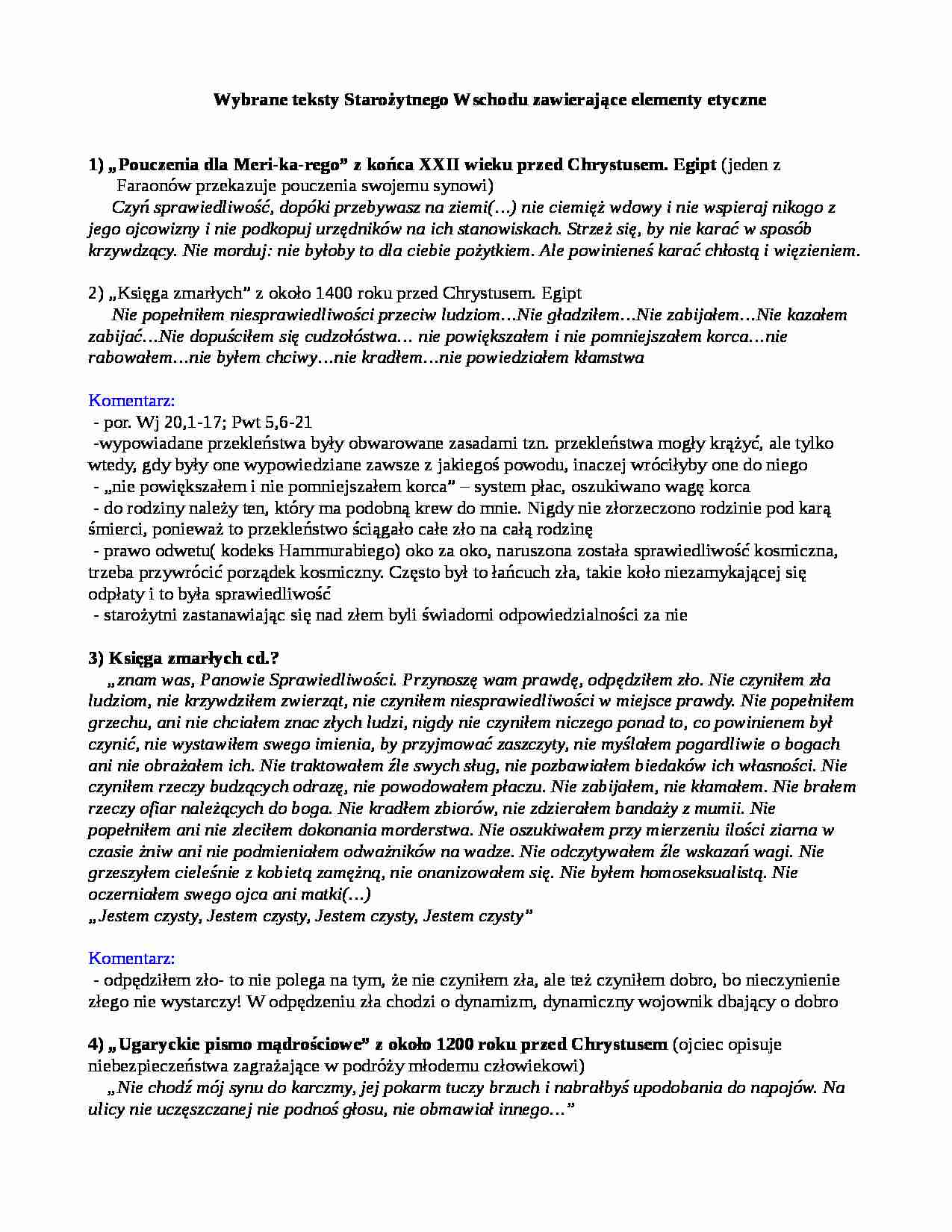 Wybrane teksty Starożytnego Wschodu zawierające elementy etyczne - strona 1