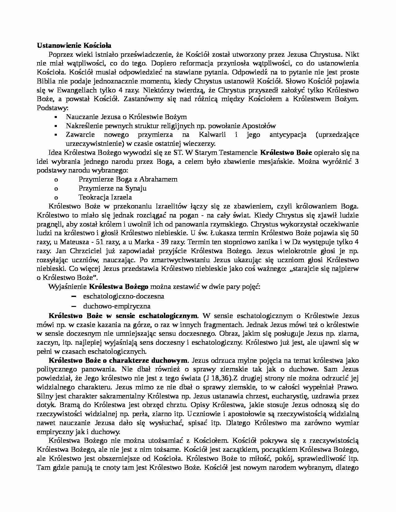 Ustanowienie Kościoła - opracowanie - strona 1