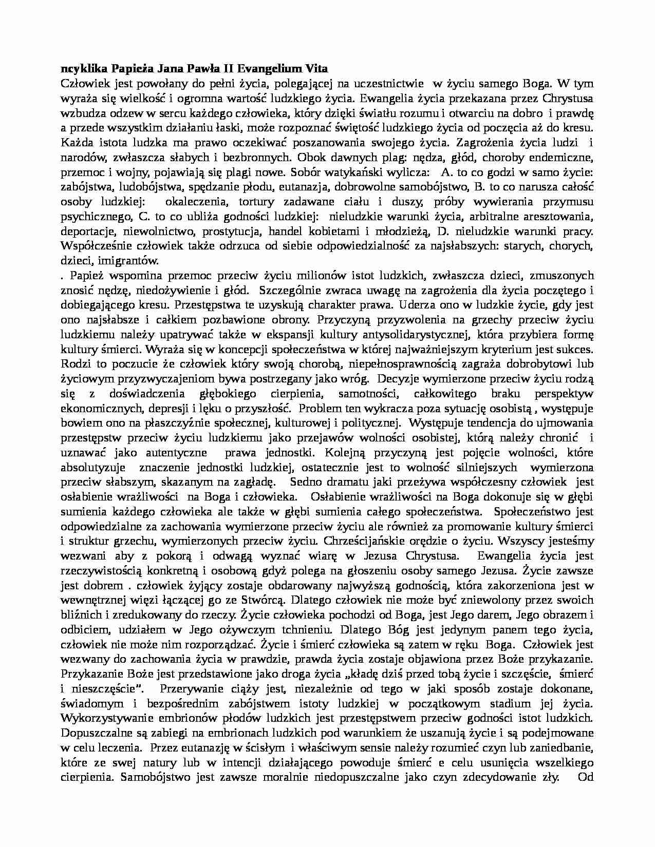 Encyklika Jana Pawła II - Evangelium Vita - strona 1